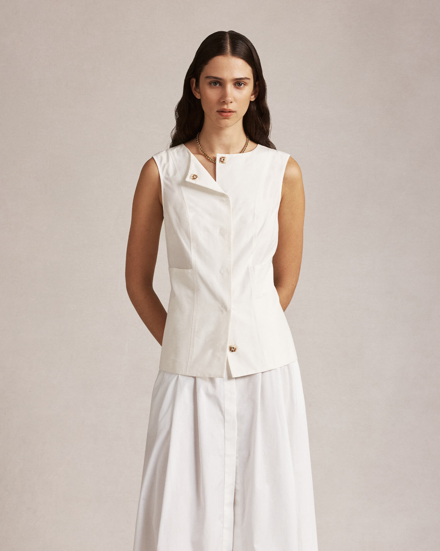 Kahla Vest - White Silk Cotton