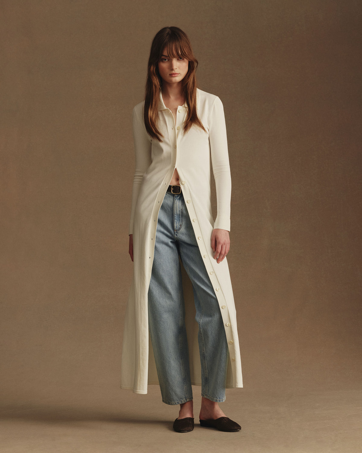 Crepe Knit Shirt Dress - Off White