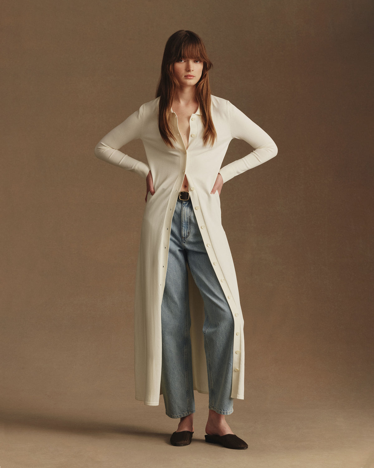 Crepe Knit Shirt Dress - Off White