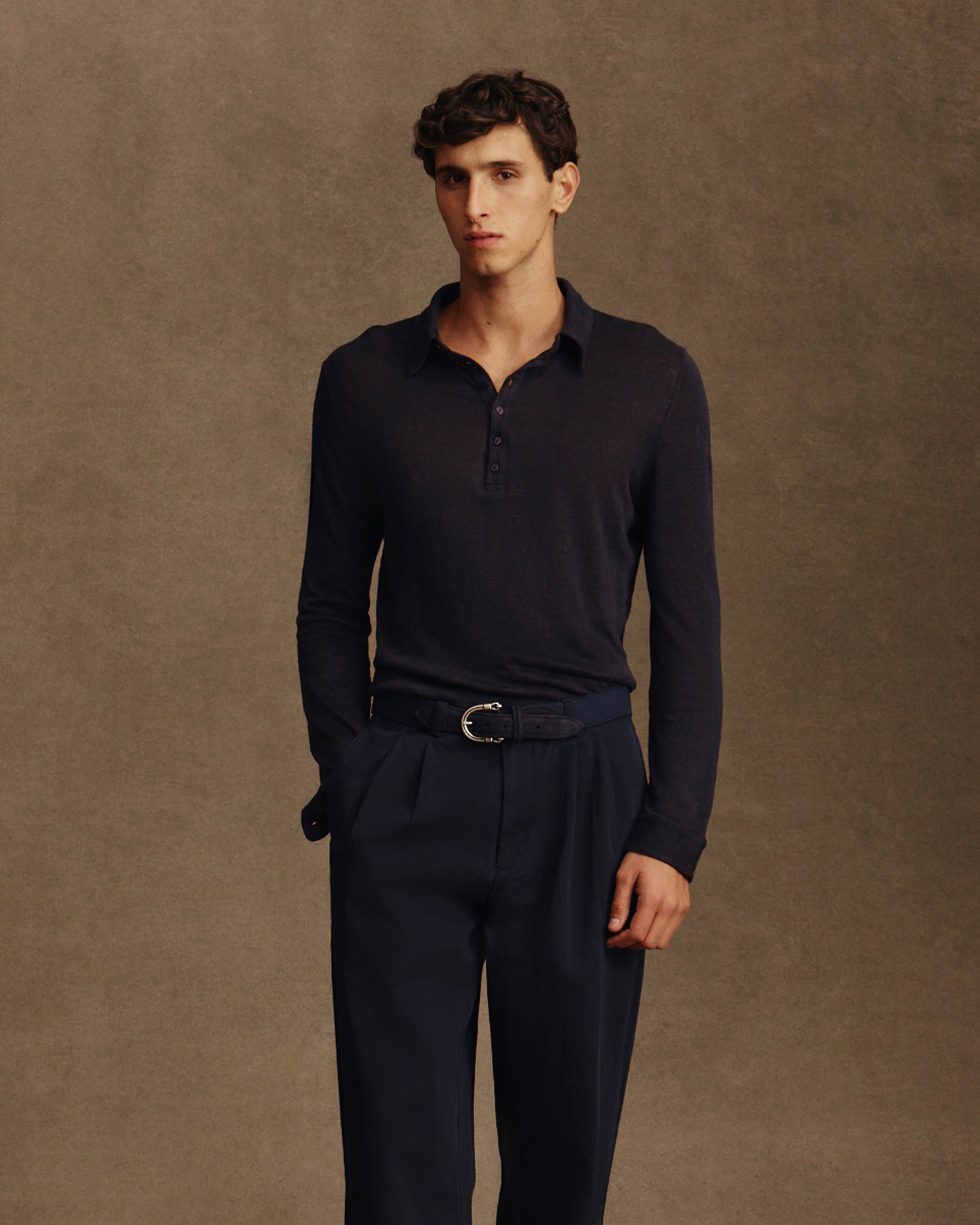 Linen Polo - Navy