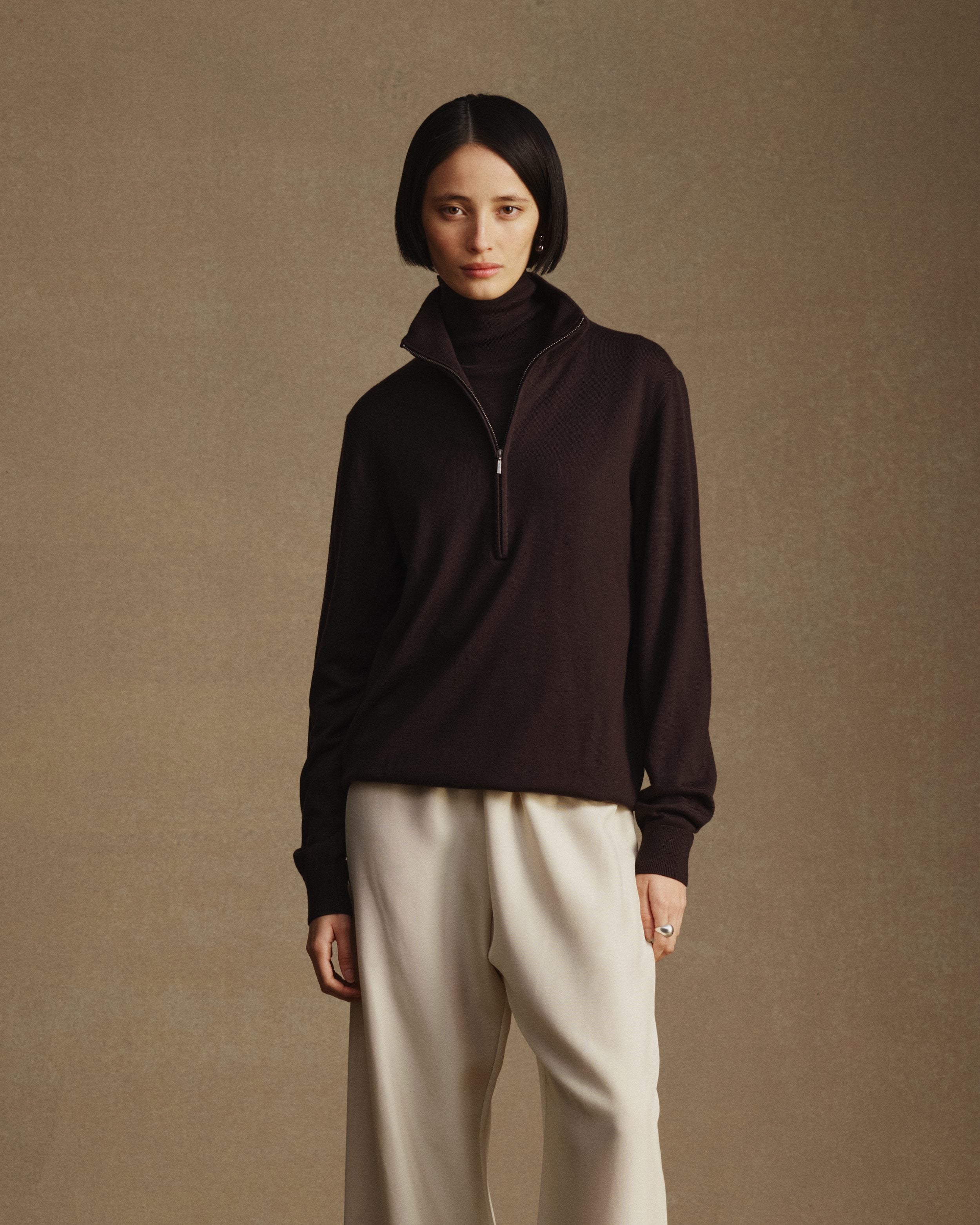 Cass Merino Quarter Zip - Espresso