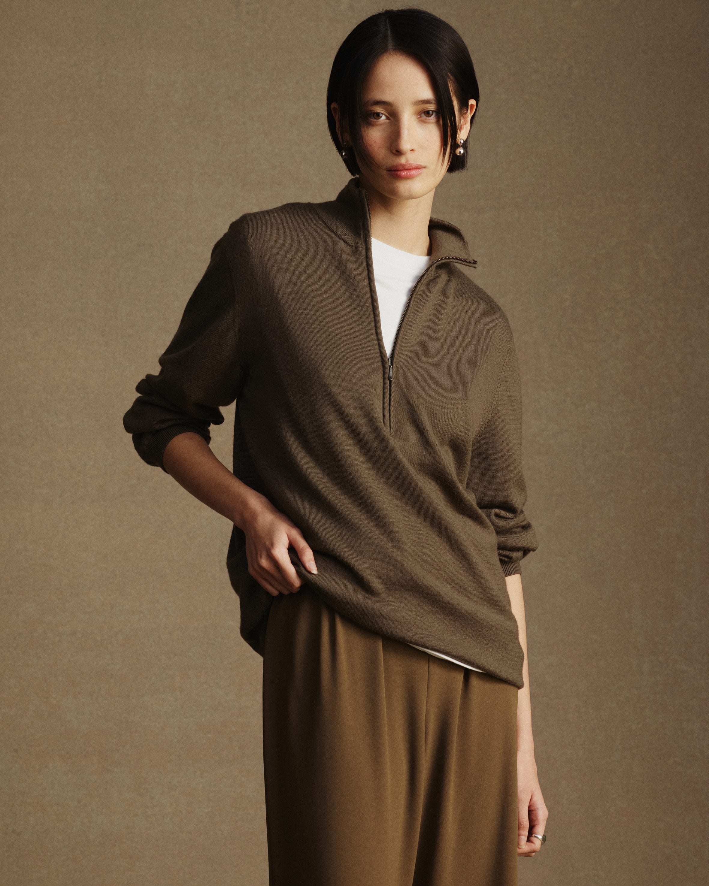 Cass Merino Quarter Zip - Moss
