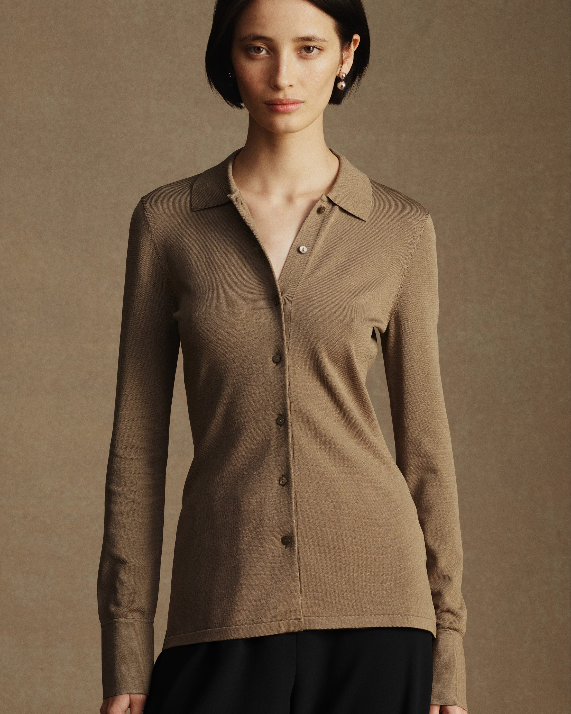 Natalie Knit Shirt - Taupe