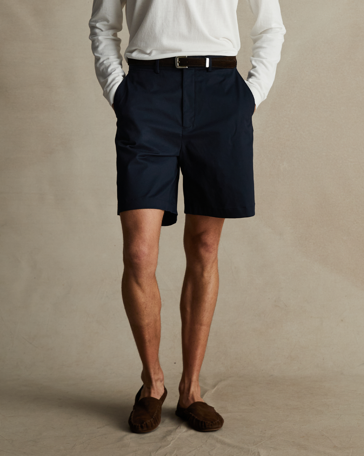 Navy Flat Front Chino Shorts | P Johnson