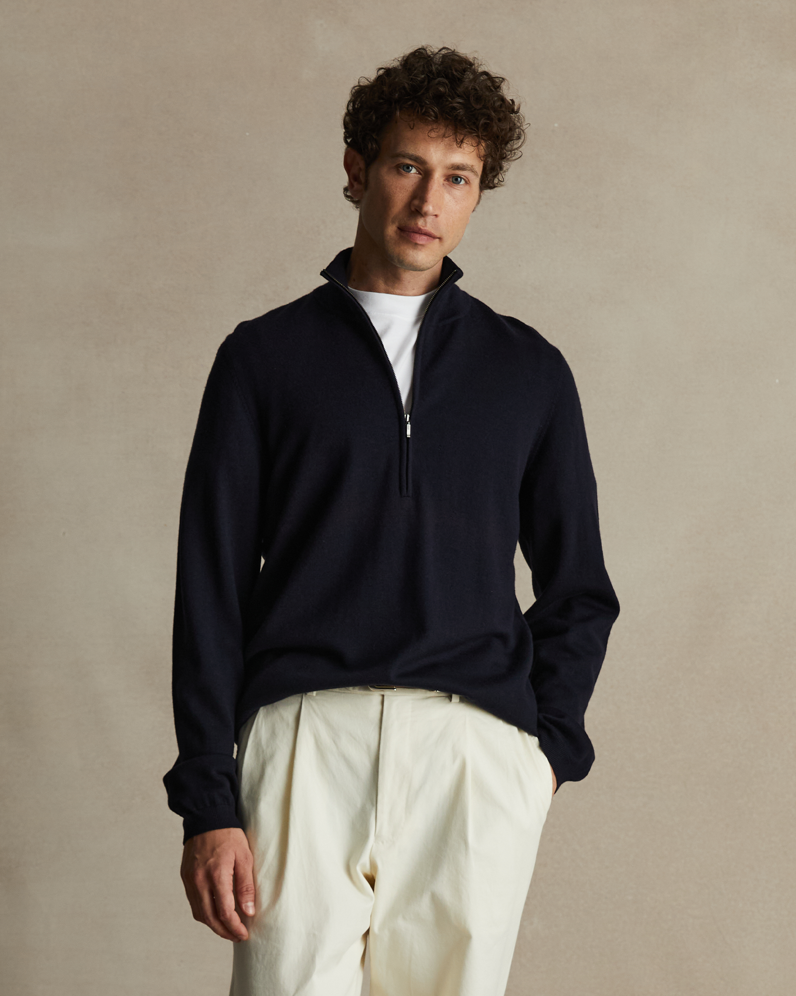 Merino Quarter Zip - Navy | P Johnson