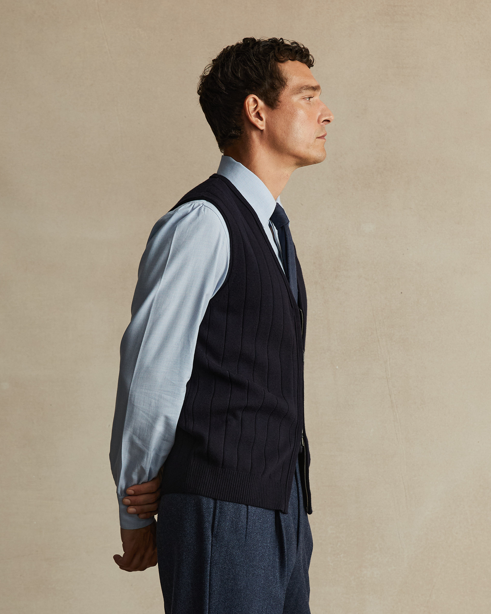 Navy Merino Ribbed Vest