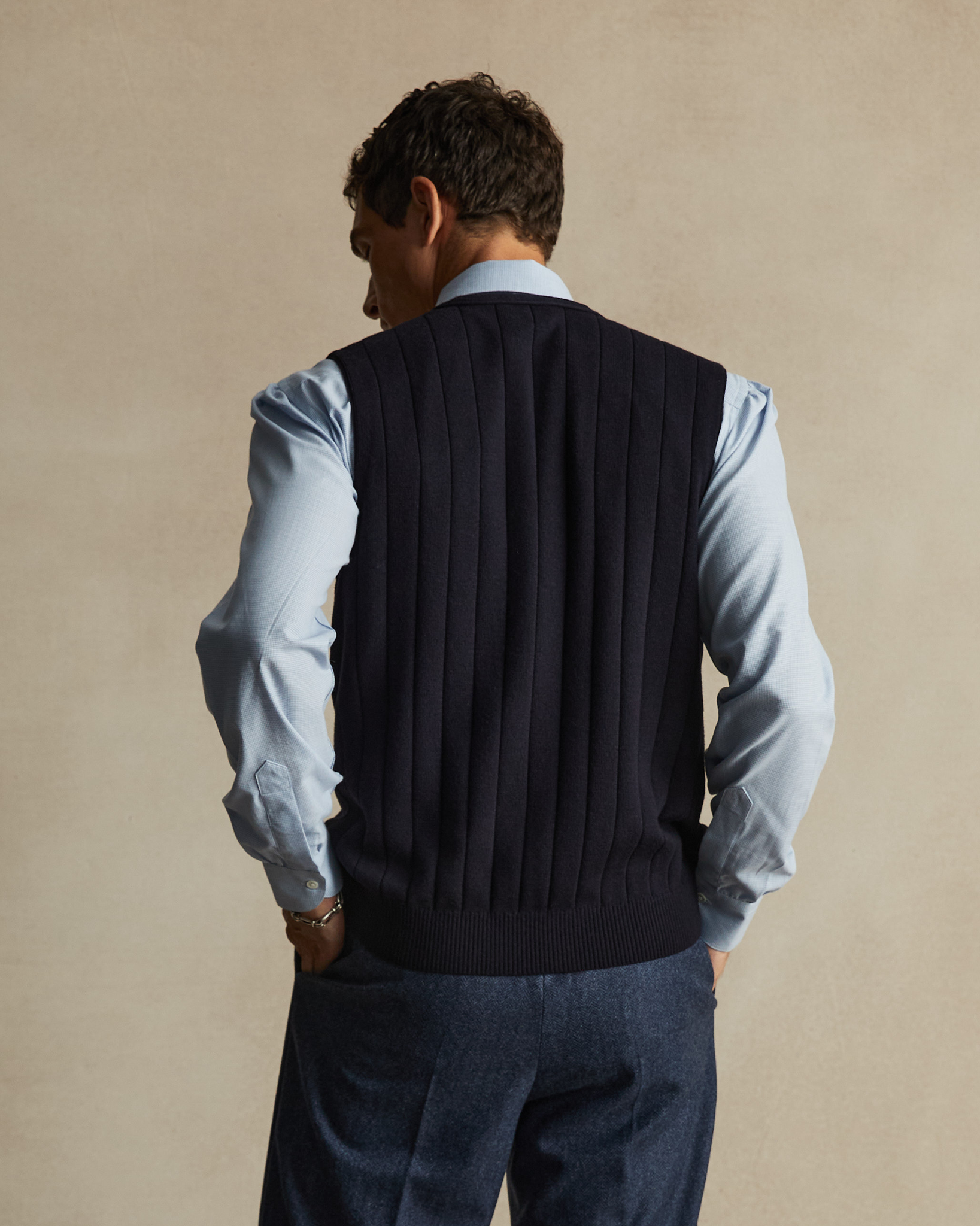 Navy Merino Ribbed Vest