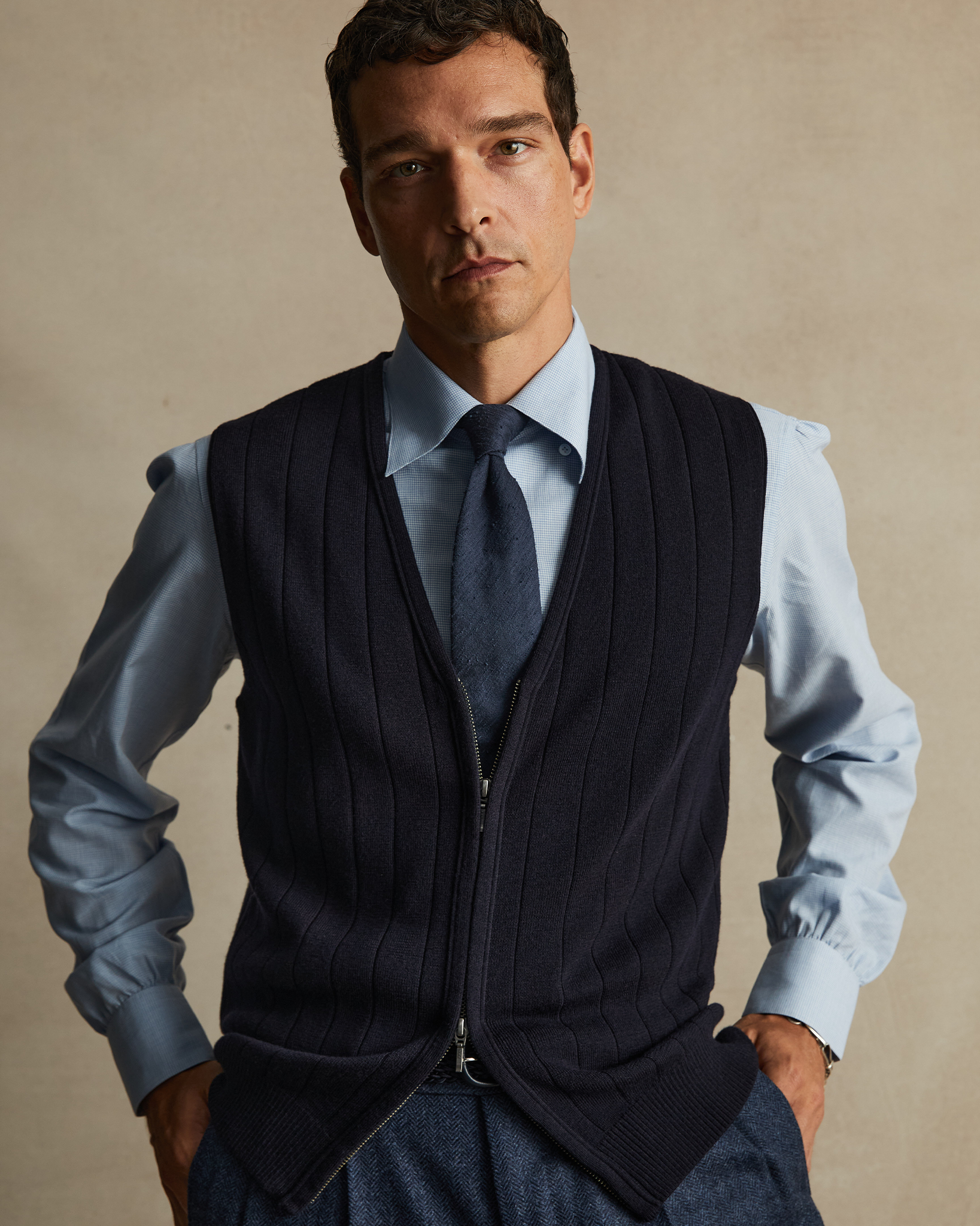 Navy Merino Ribbed Vest