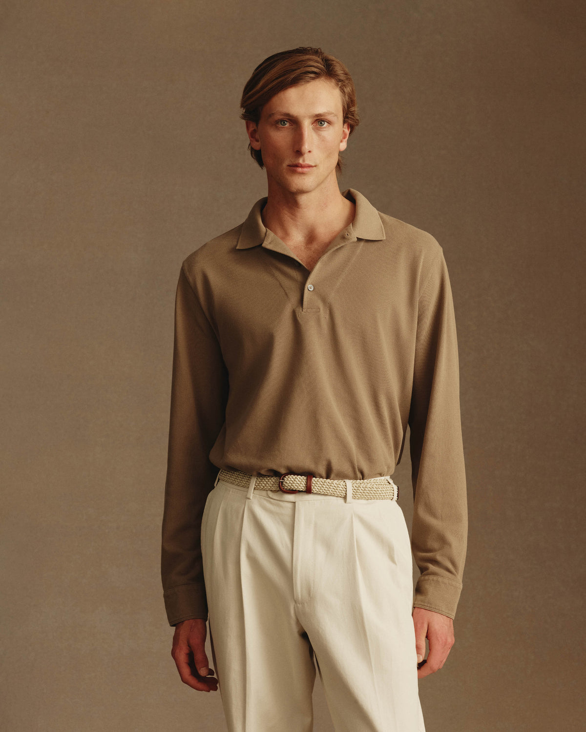 Newk Long Sleeve Polo - Taupe