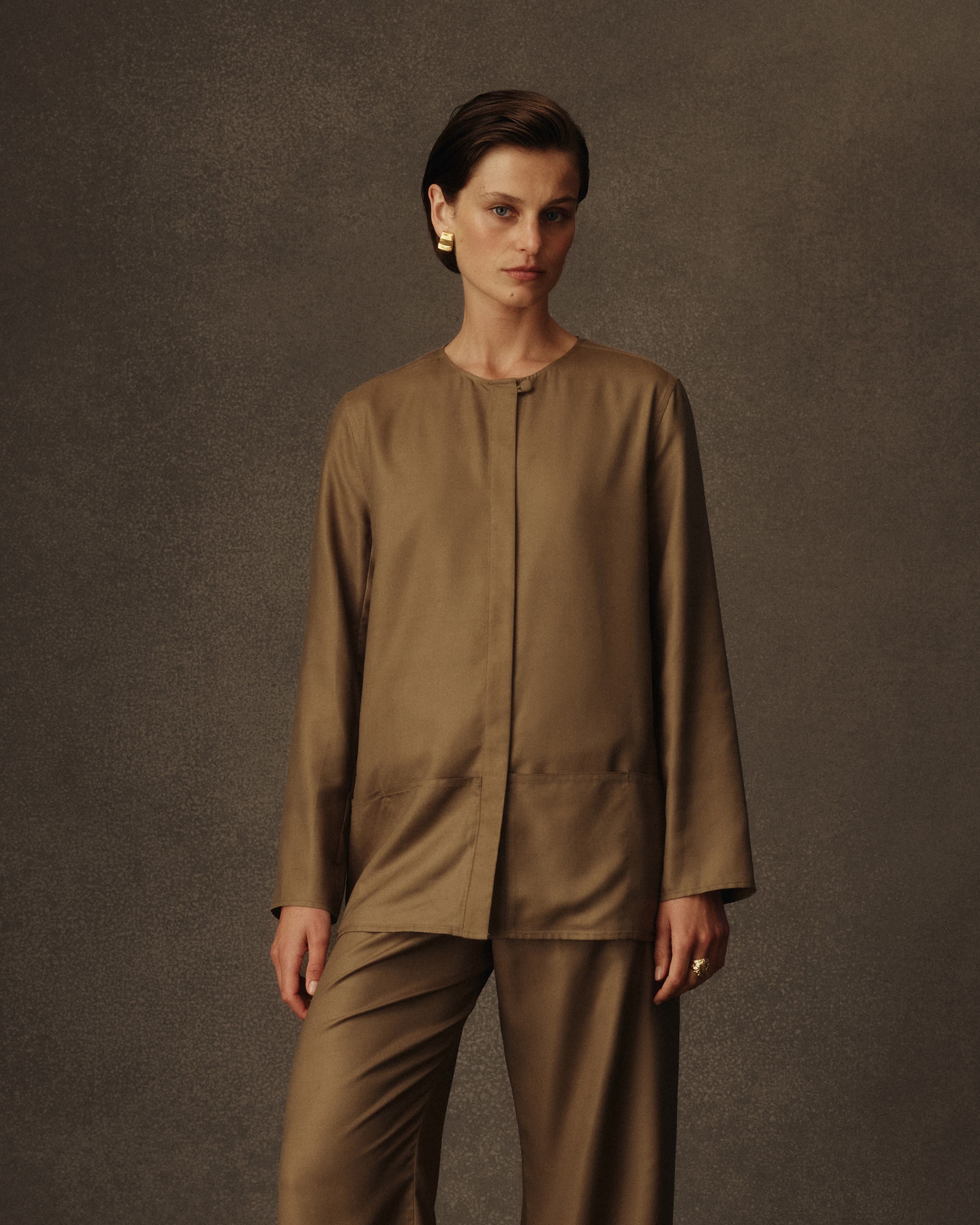 Nina Blouse - Taupe Dupioni