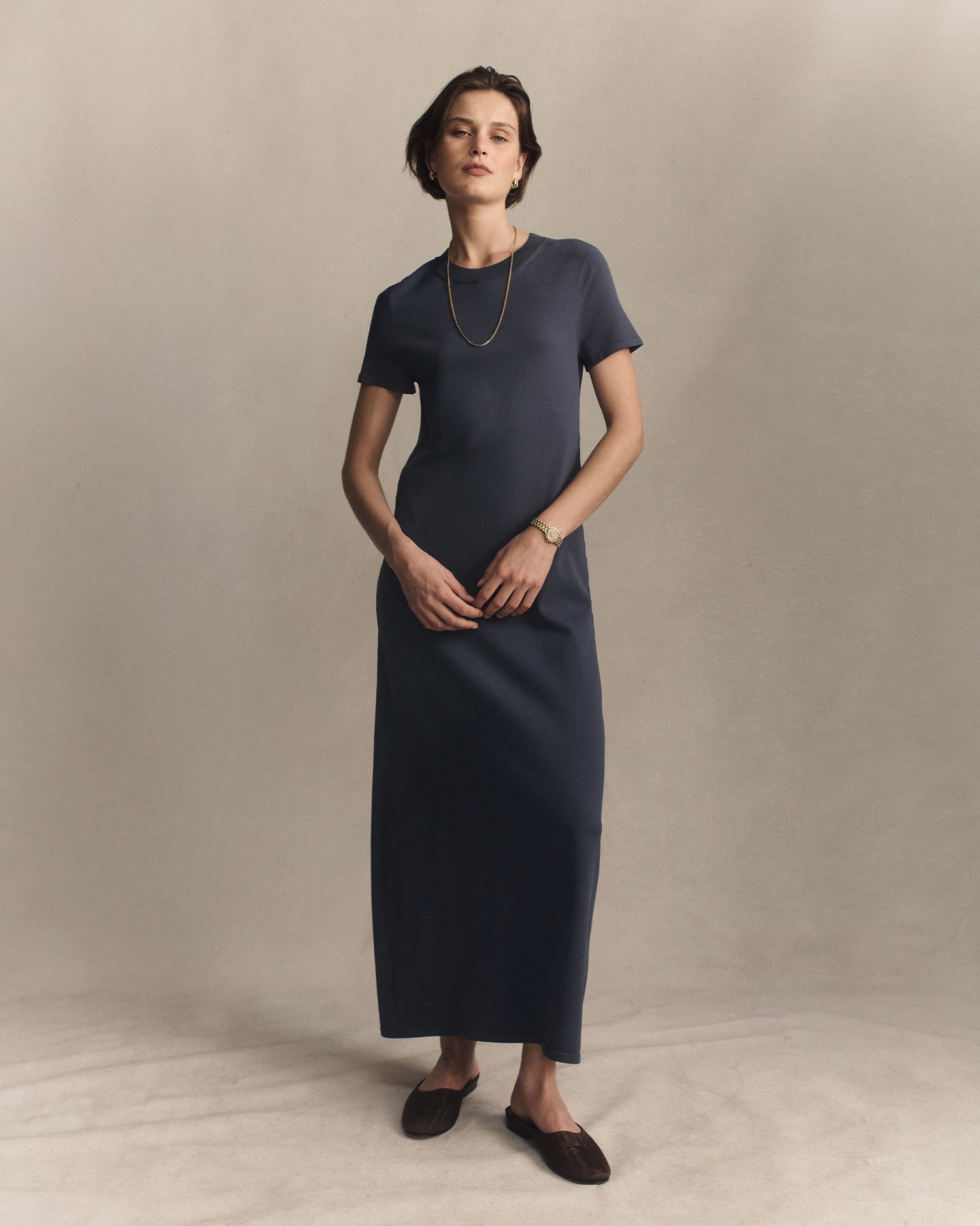 Crepe Knit Tee Dress - Oily Blue