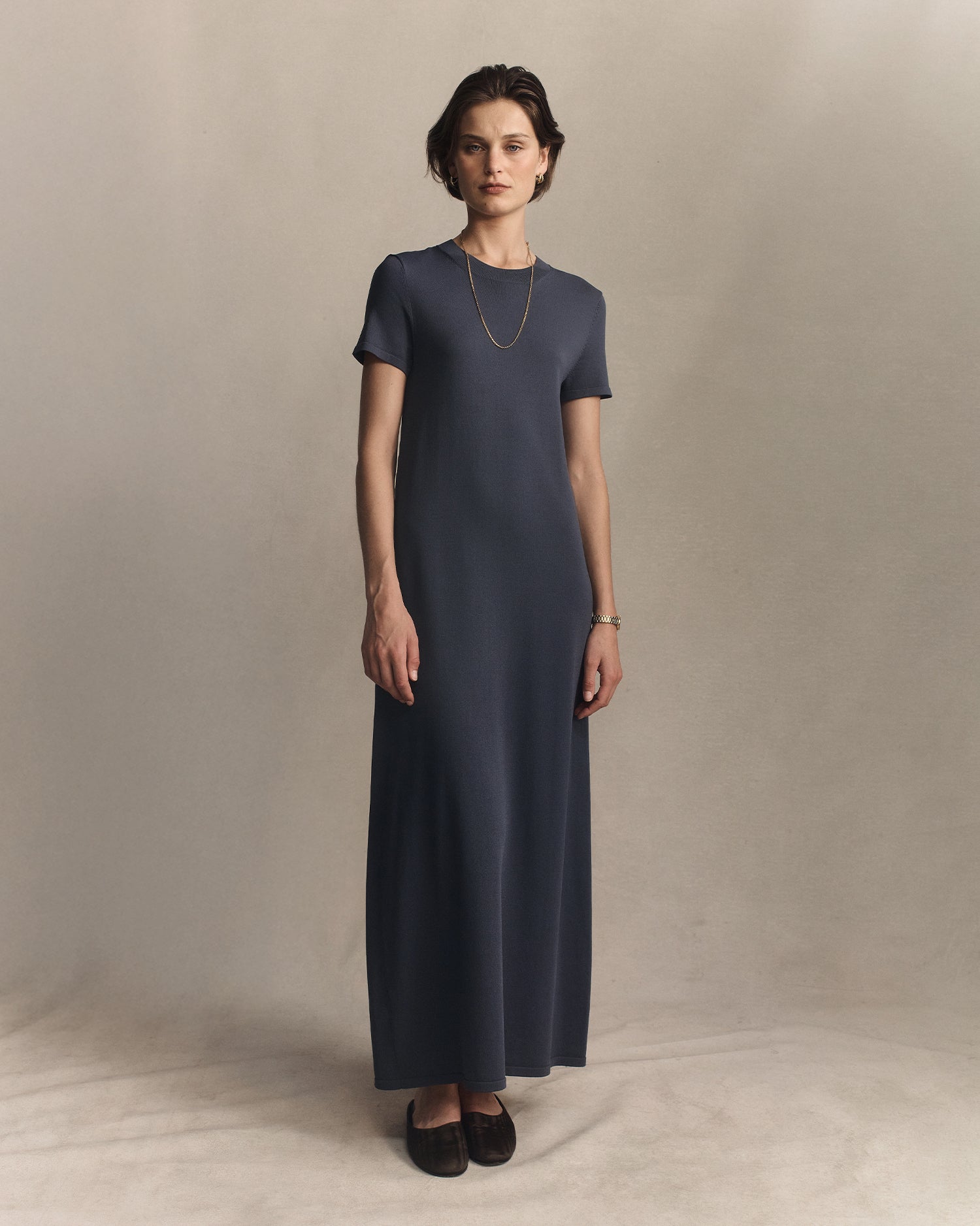 Crepe Knit Tee Dress - Oily Blue