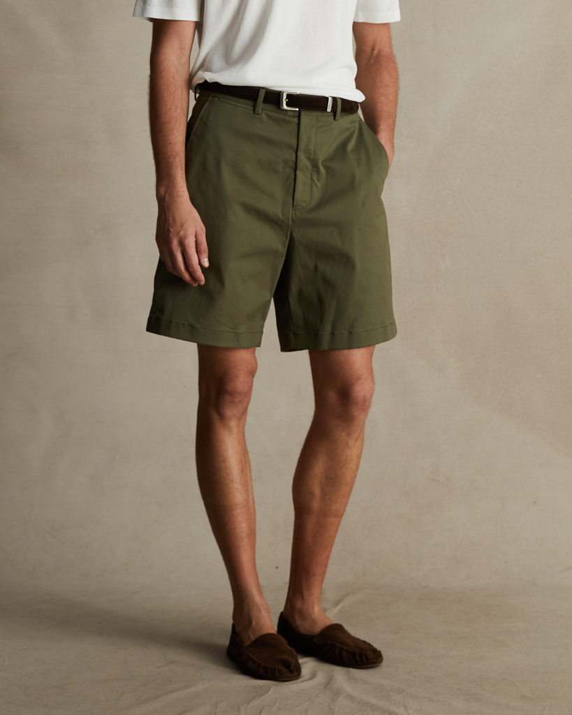 Olive Flat Front Chino Shorts