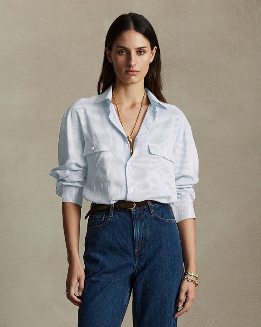 Camilla Shirt - Blue Stripe Silk