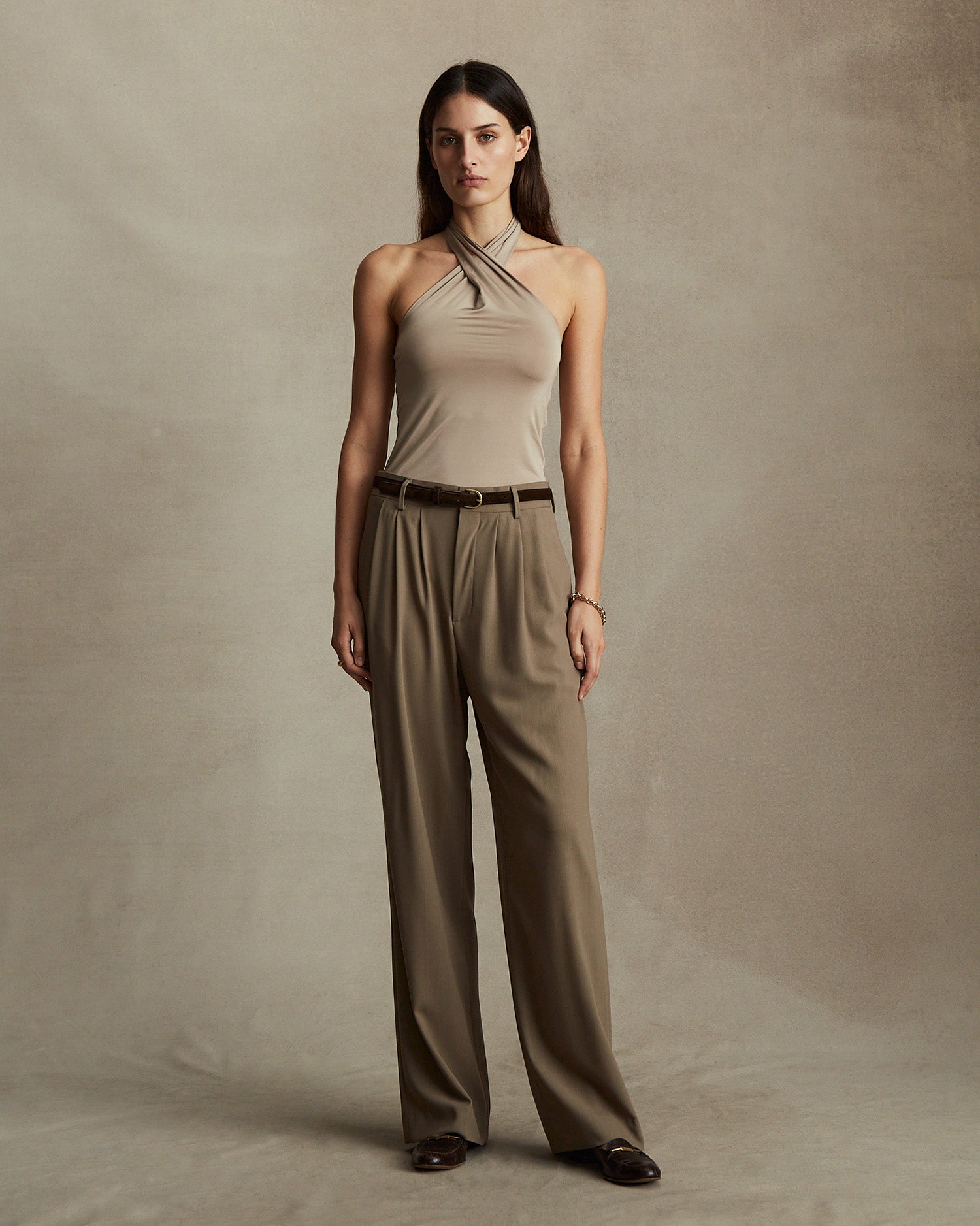 Sarah Jersey Halter Top - Taupe