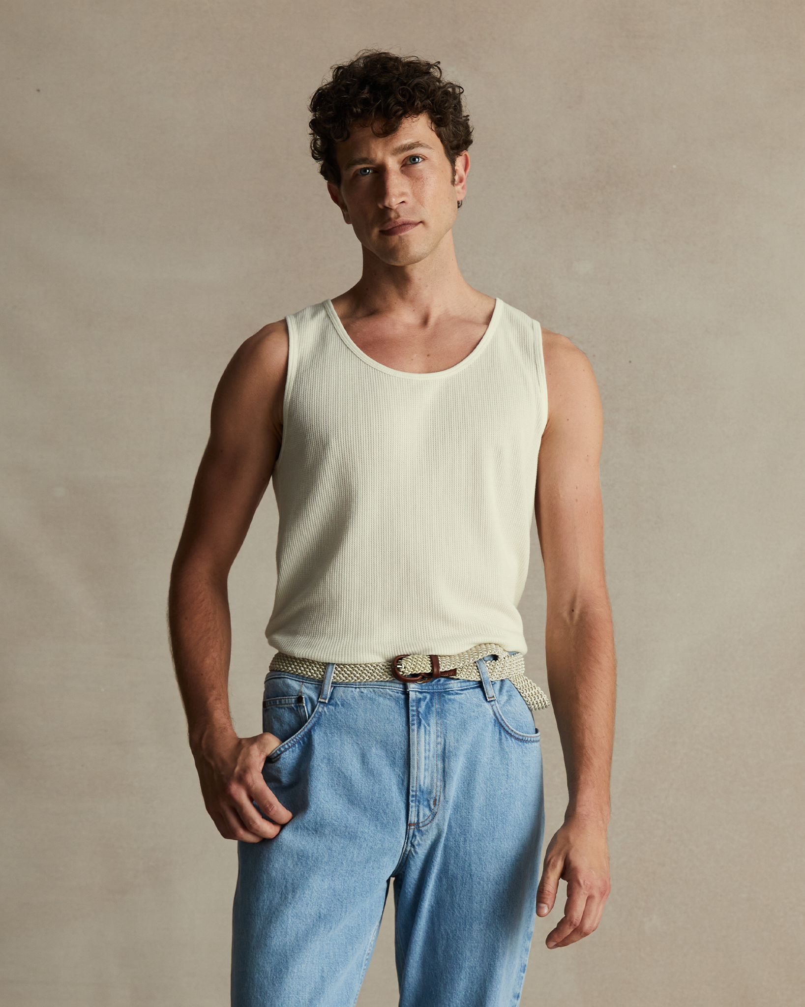 Beige Waffle Tank