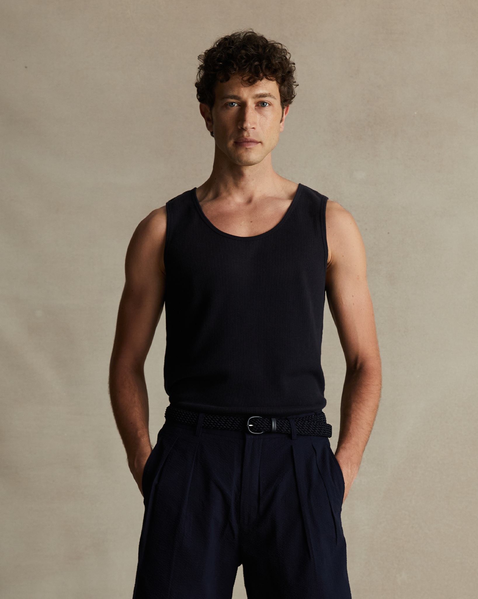Navy Waffle Tank