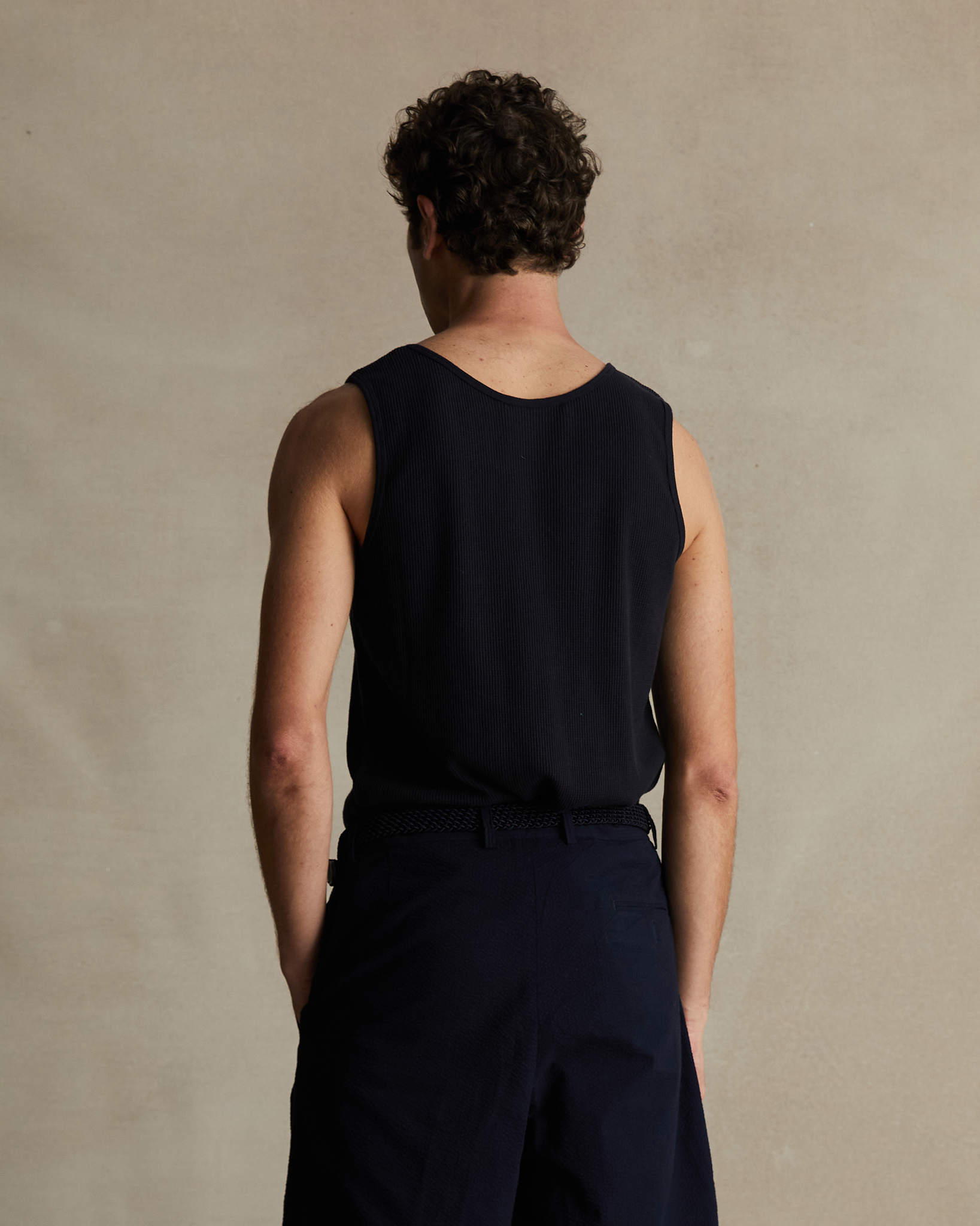 Navy Waffle Tank