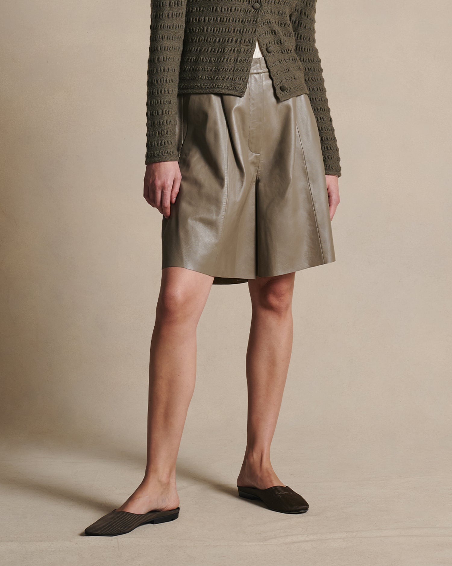 Marina Leather Shorts - Taupe