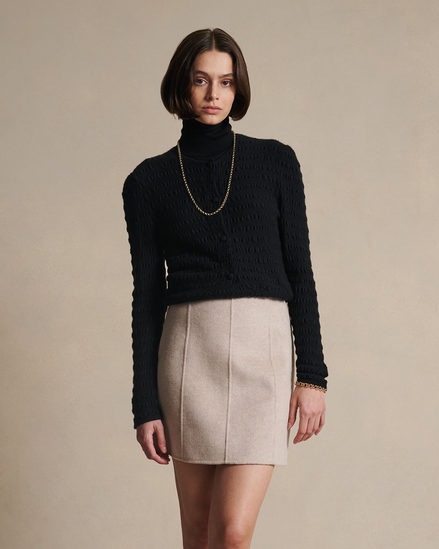 Annie Seersucker Cardigan - Black