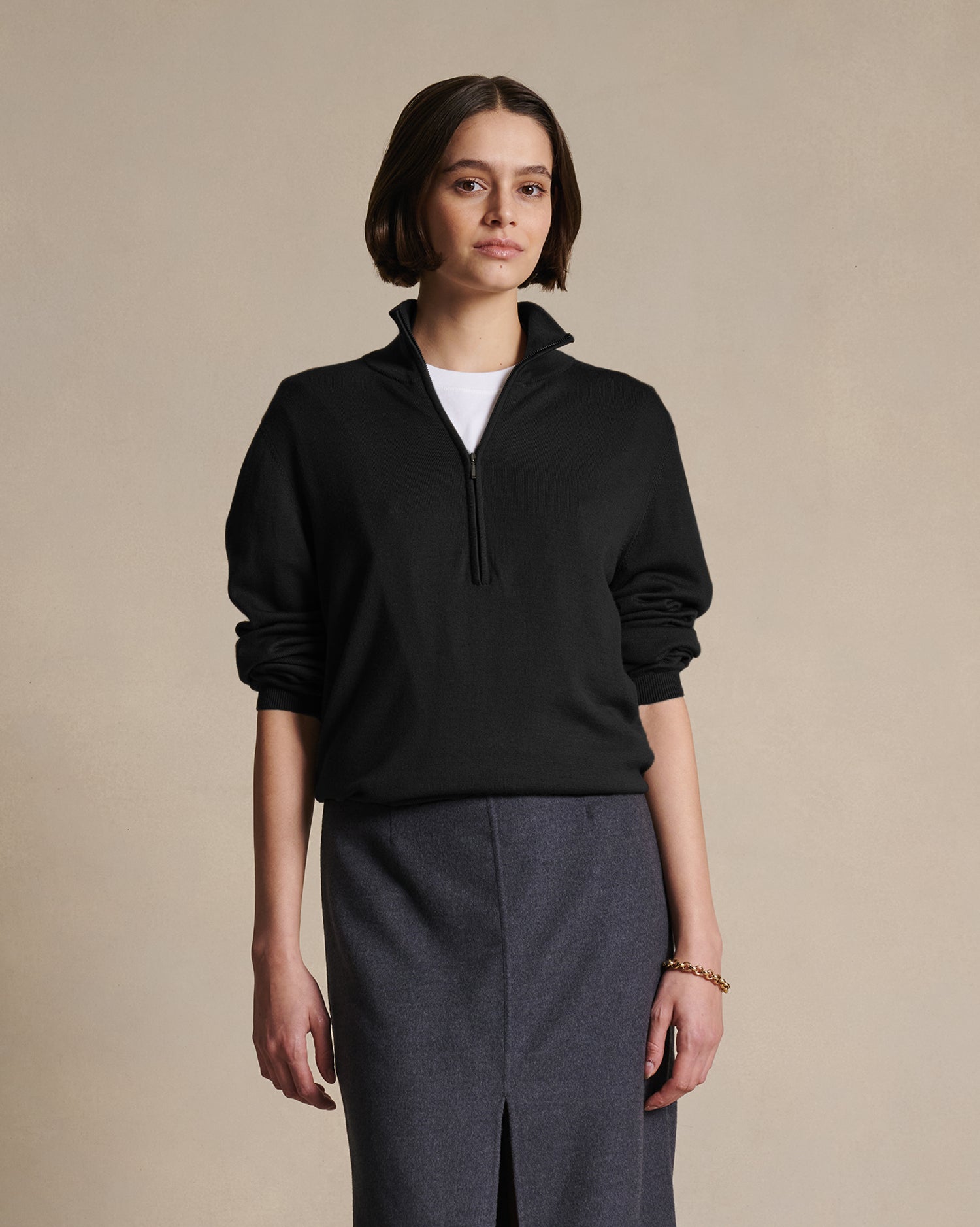 Cass Merino Quarter Zip - Black