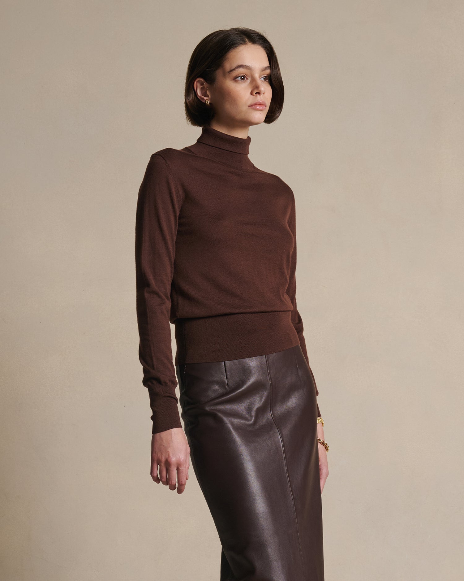 Cass Merino Roll Neck - Chocolate
