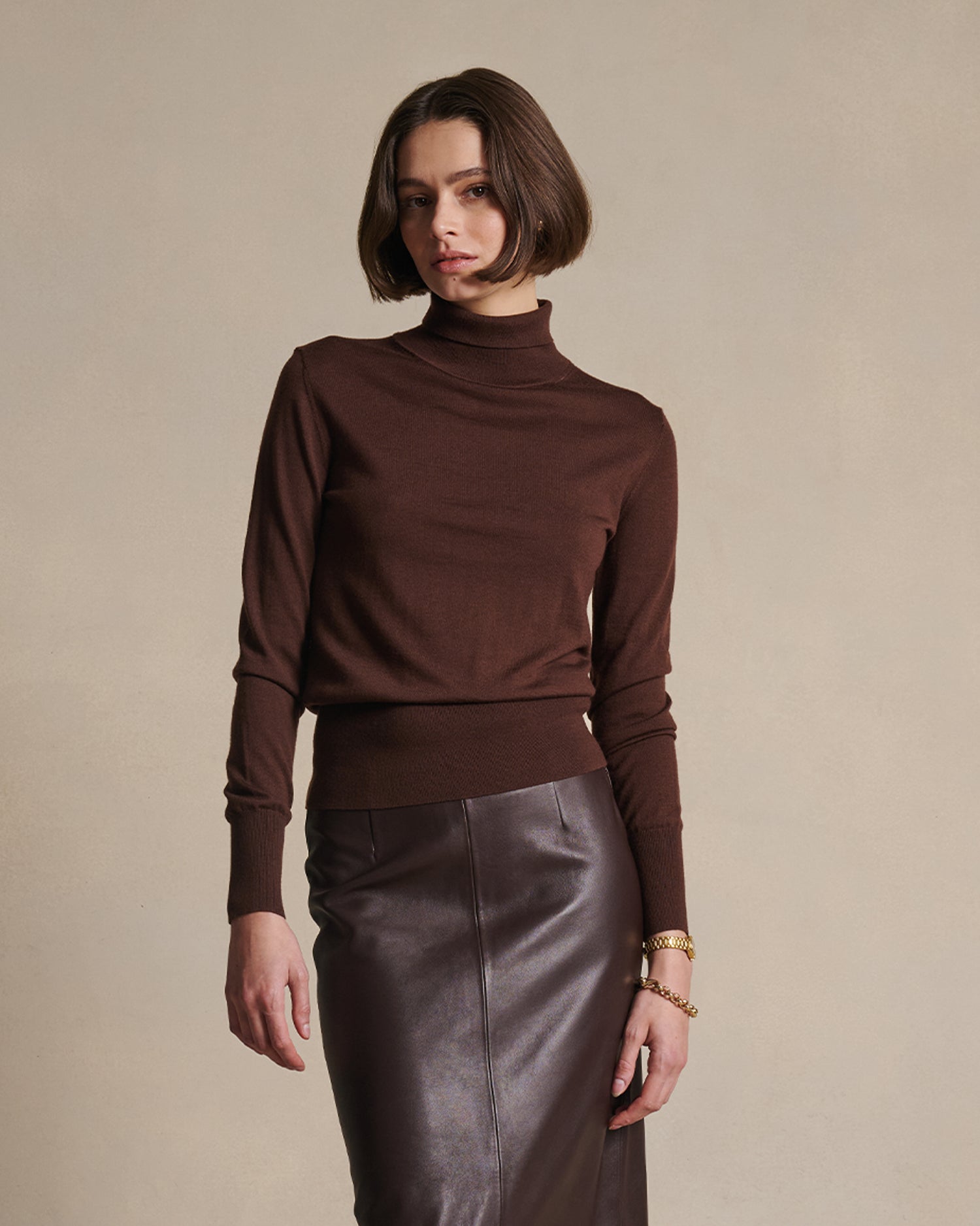 Cass Merino Roll Neck - Chocolate