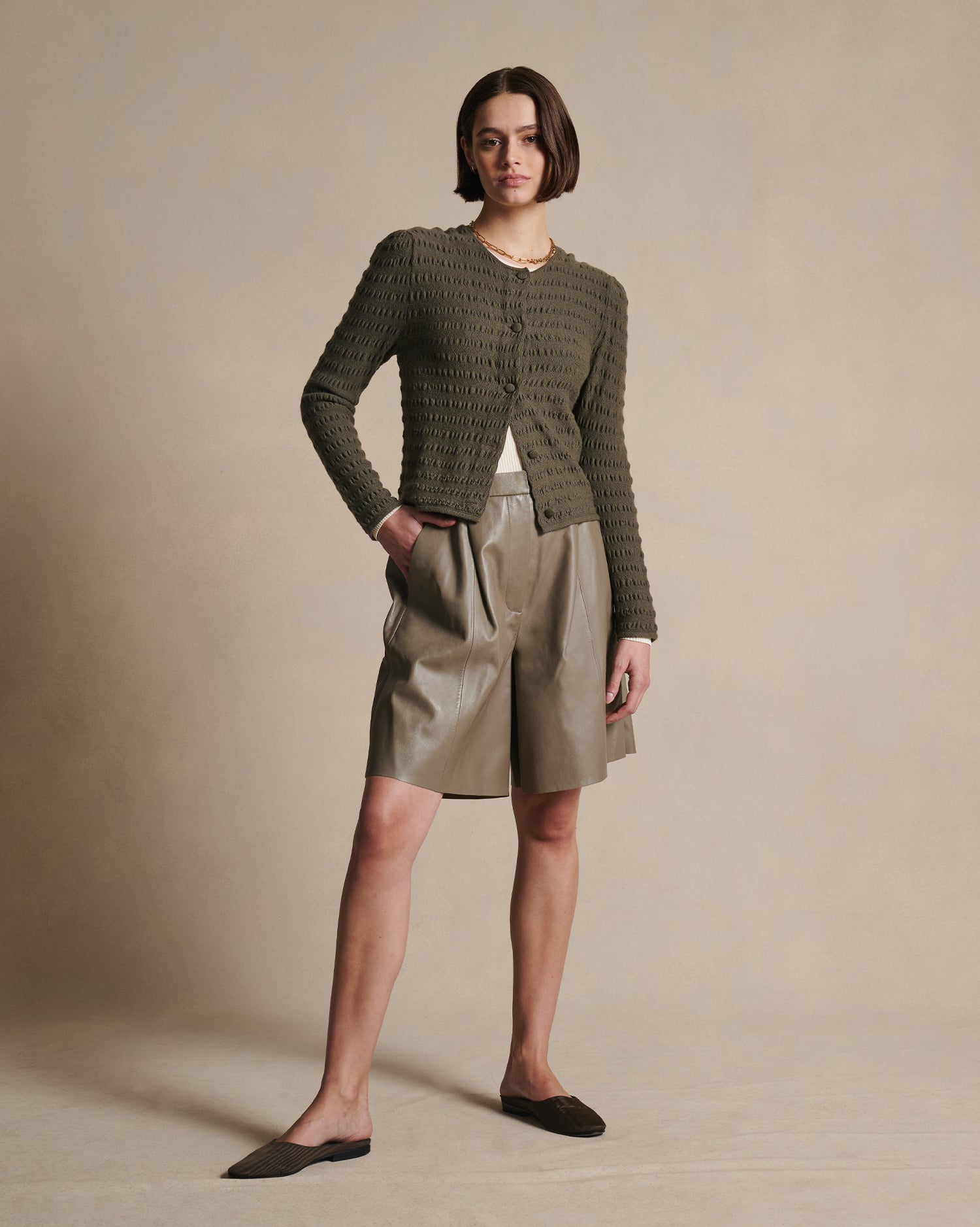 Marina Leather Shorts - Taupe
