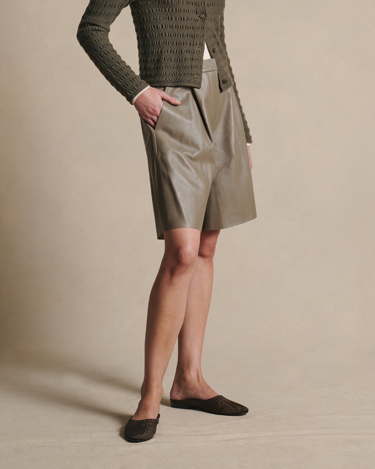 Marina Leather Shorts - Taupe
