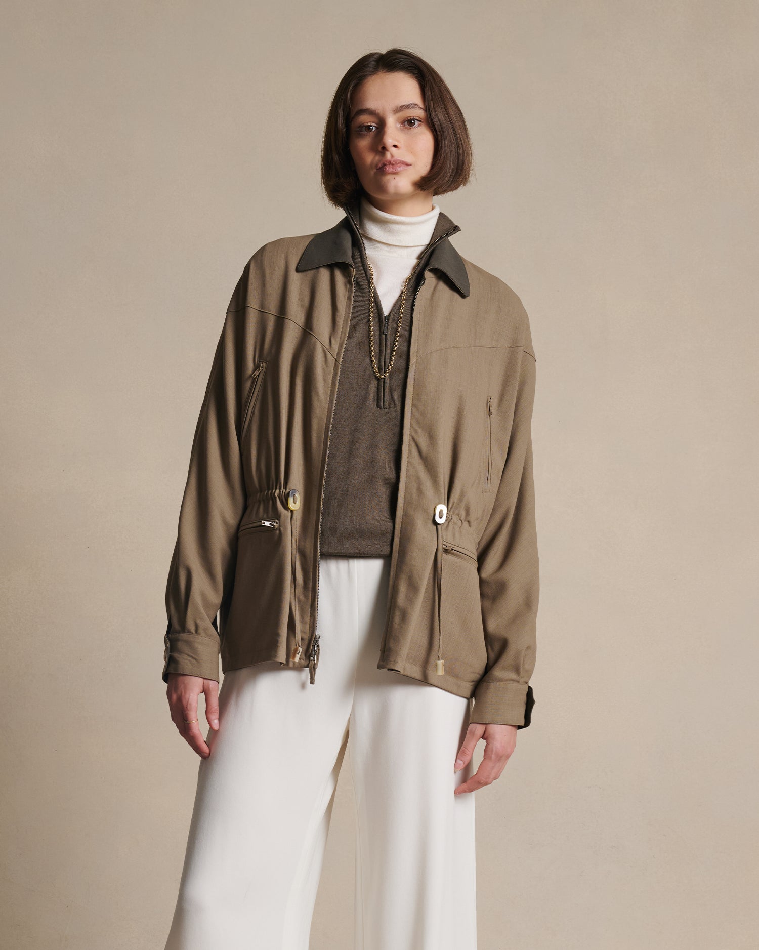 Reine Reversible Jacket - Dark Moss & Taupe