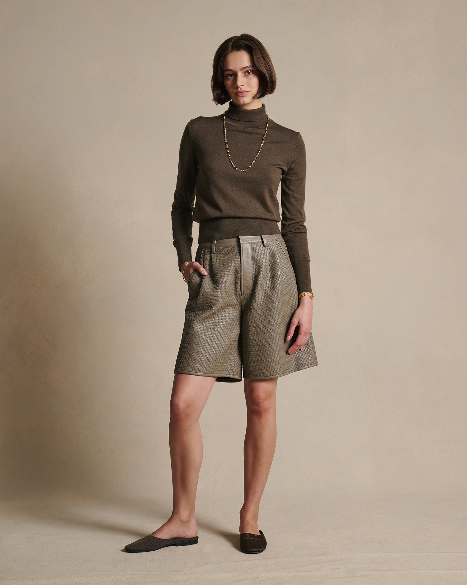 Delphine Leather Shorts - Taupe