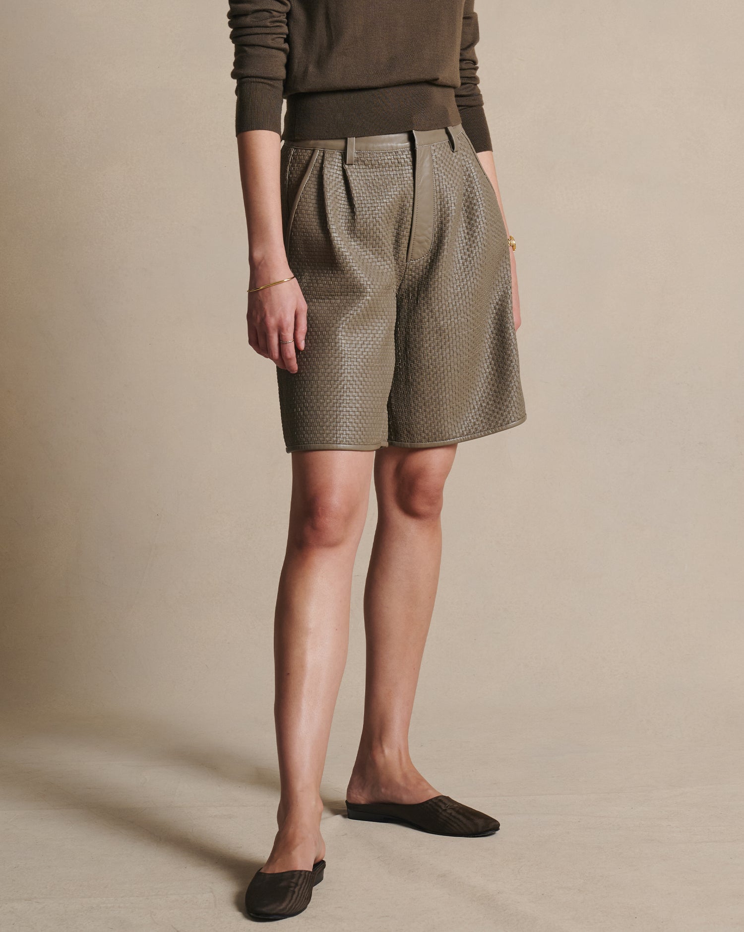 Delphine Leather Shorts - Taupe