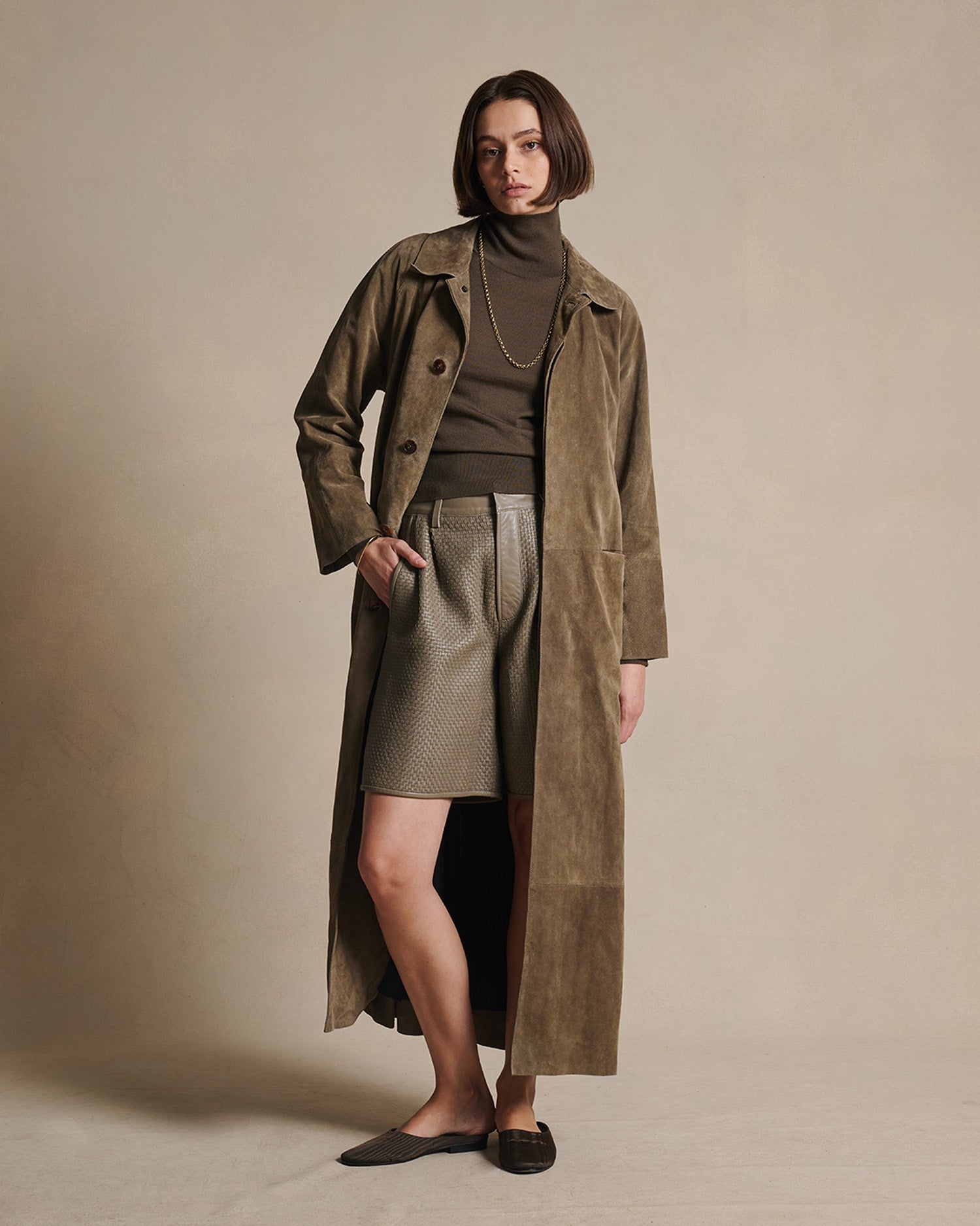 Isabella Suede Trench Coat - Taupe