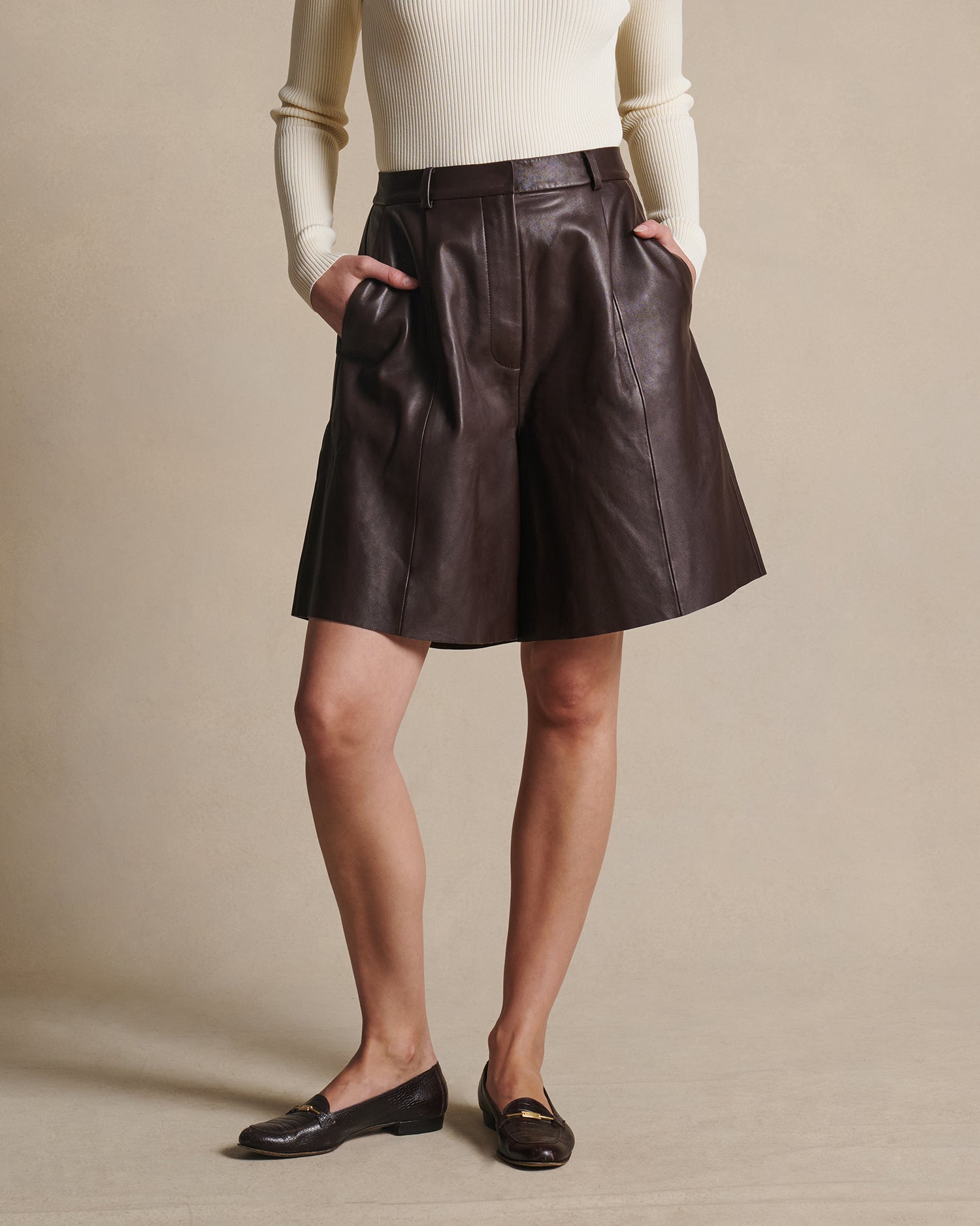 Marina Leather Shorts - Bitter Chocolate