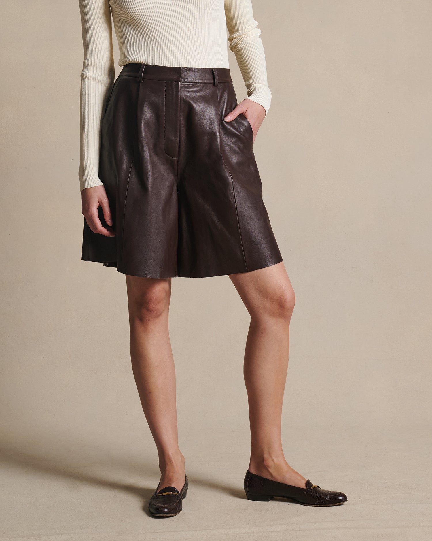 Marina Leather Shorts - Bitter Chocolate