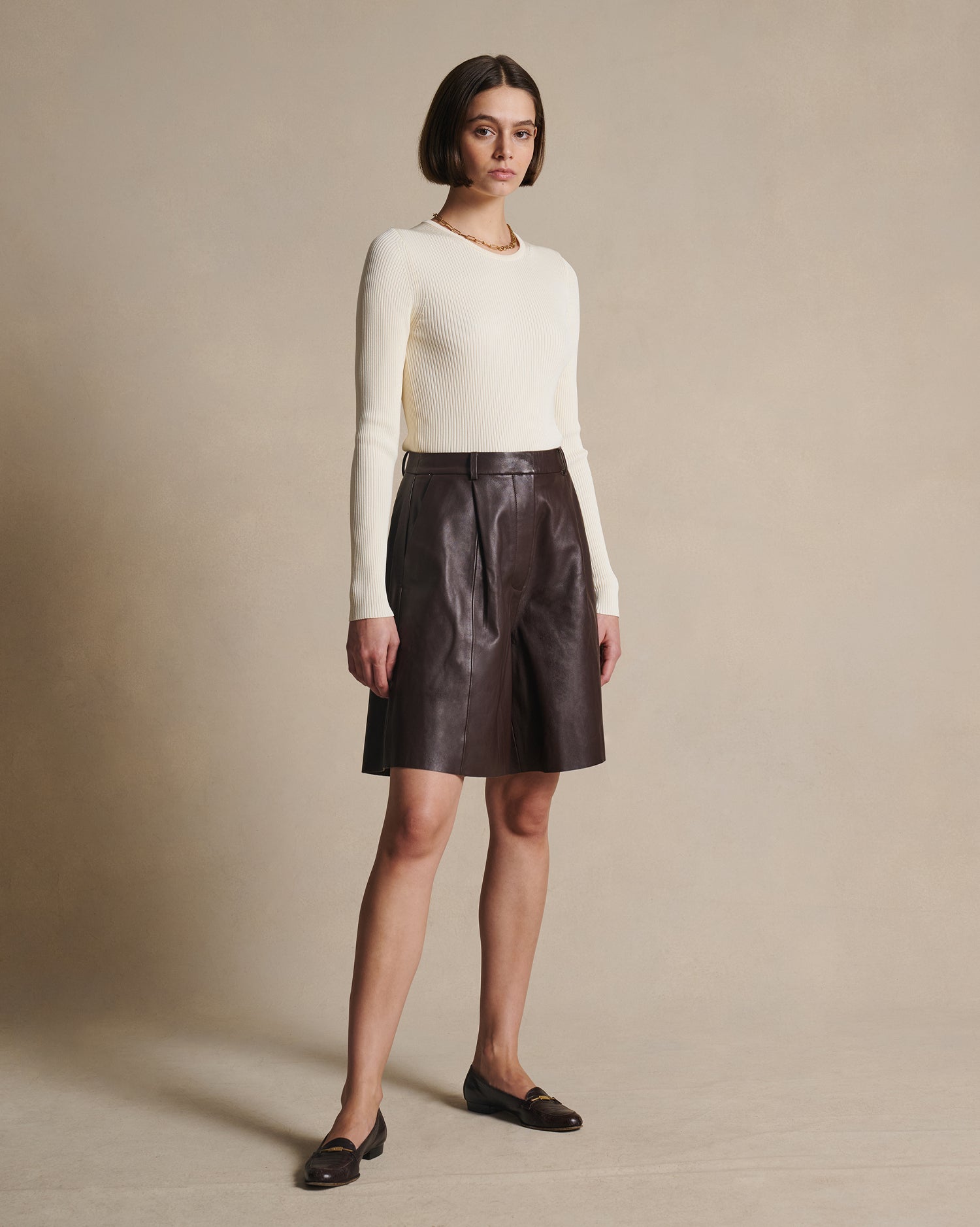Marina Leather Shorts - Bitter Chocolate