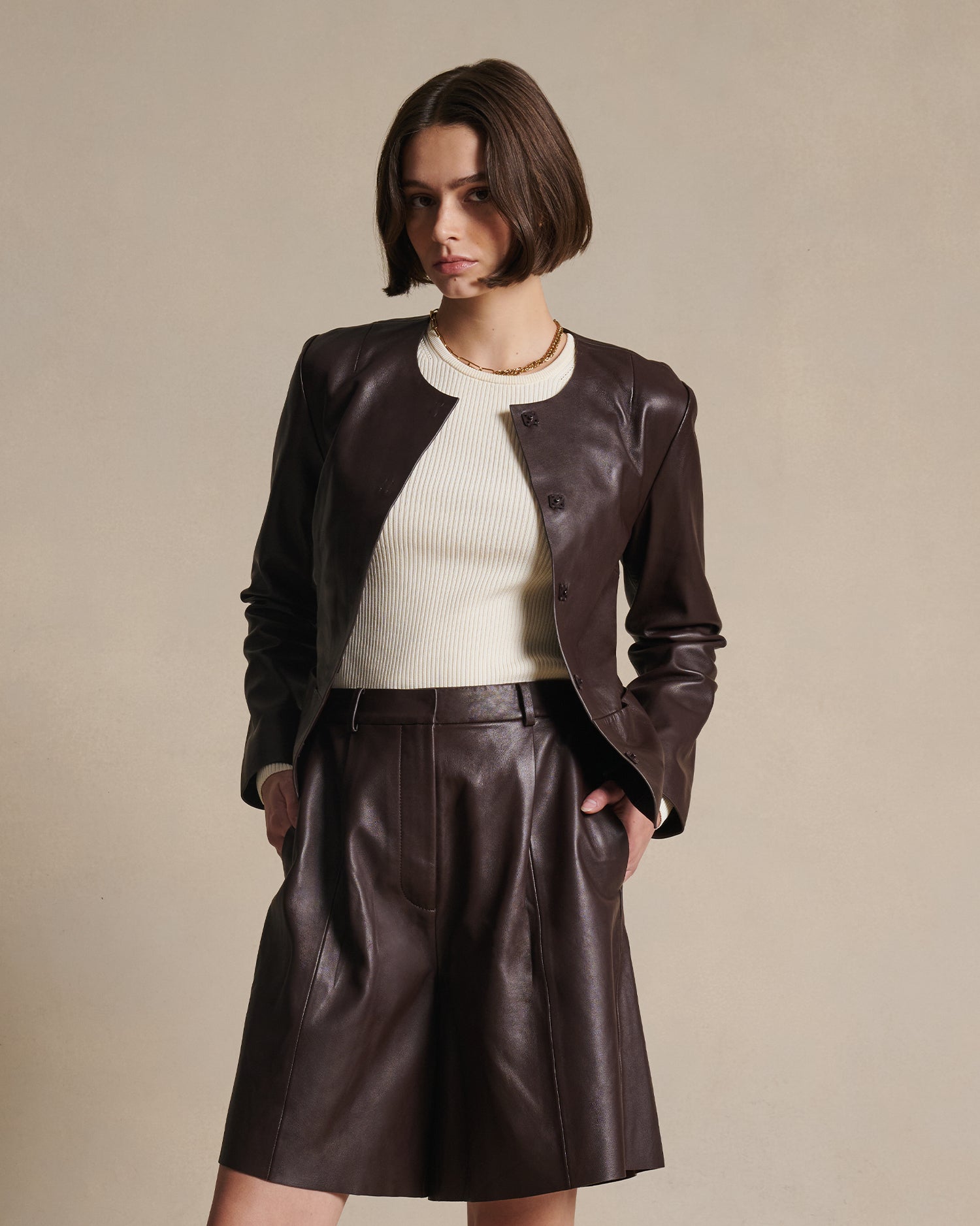 Marina Leather Jacket - Bitter Chocolate