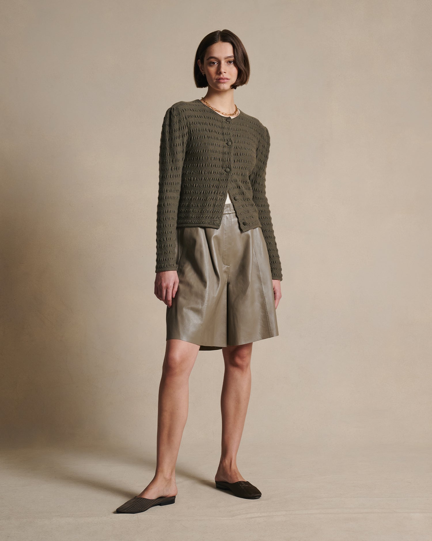 Annie Seersucker Cardigan - Moss