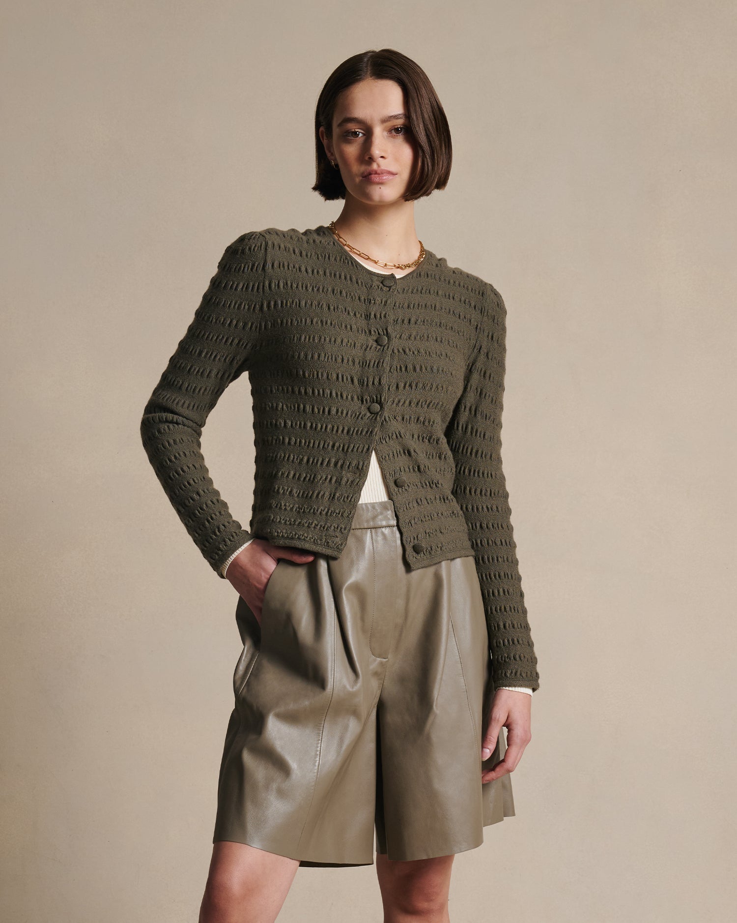 Annie Seersucker Cardigan - Moss