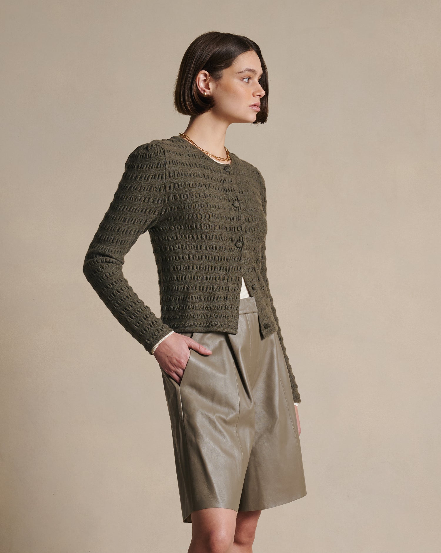 Annie Seersucker Cardigan - Moss