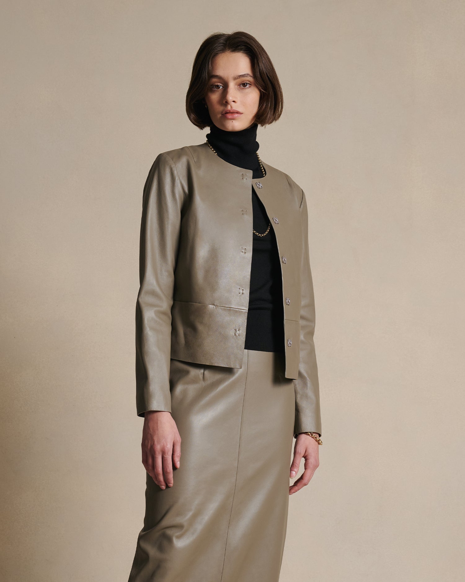 Marina Leather Jacket - Taupe