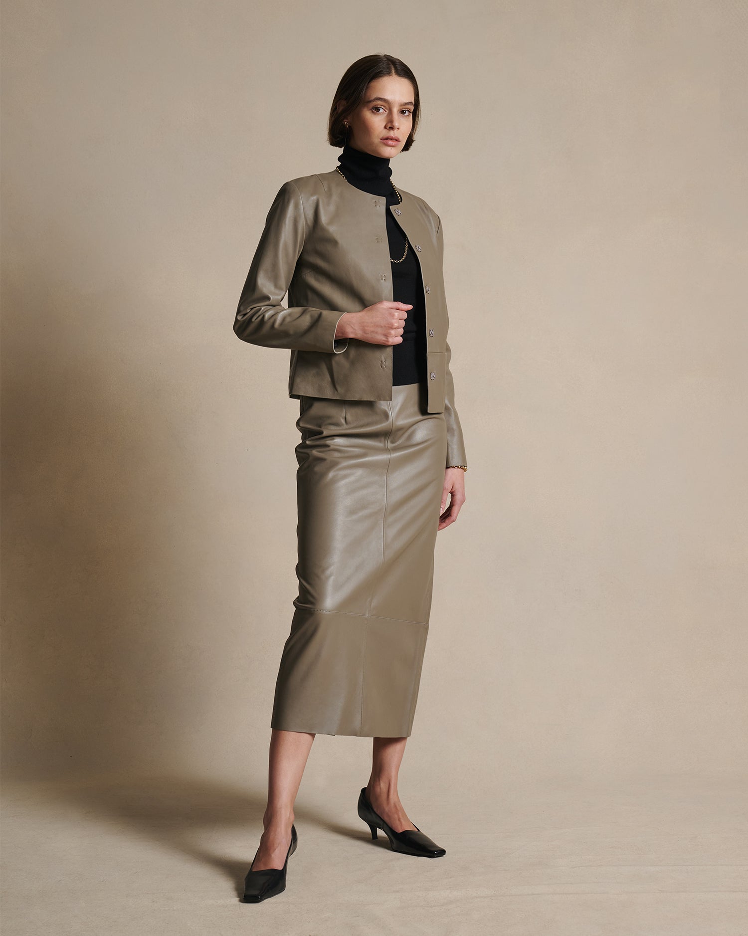 Marina Leather Jacket - Taupe