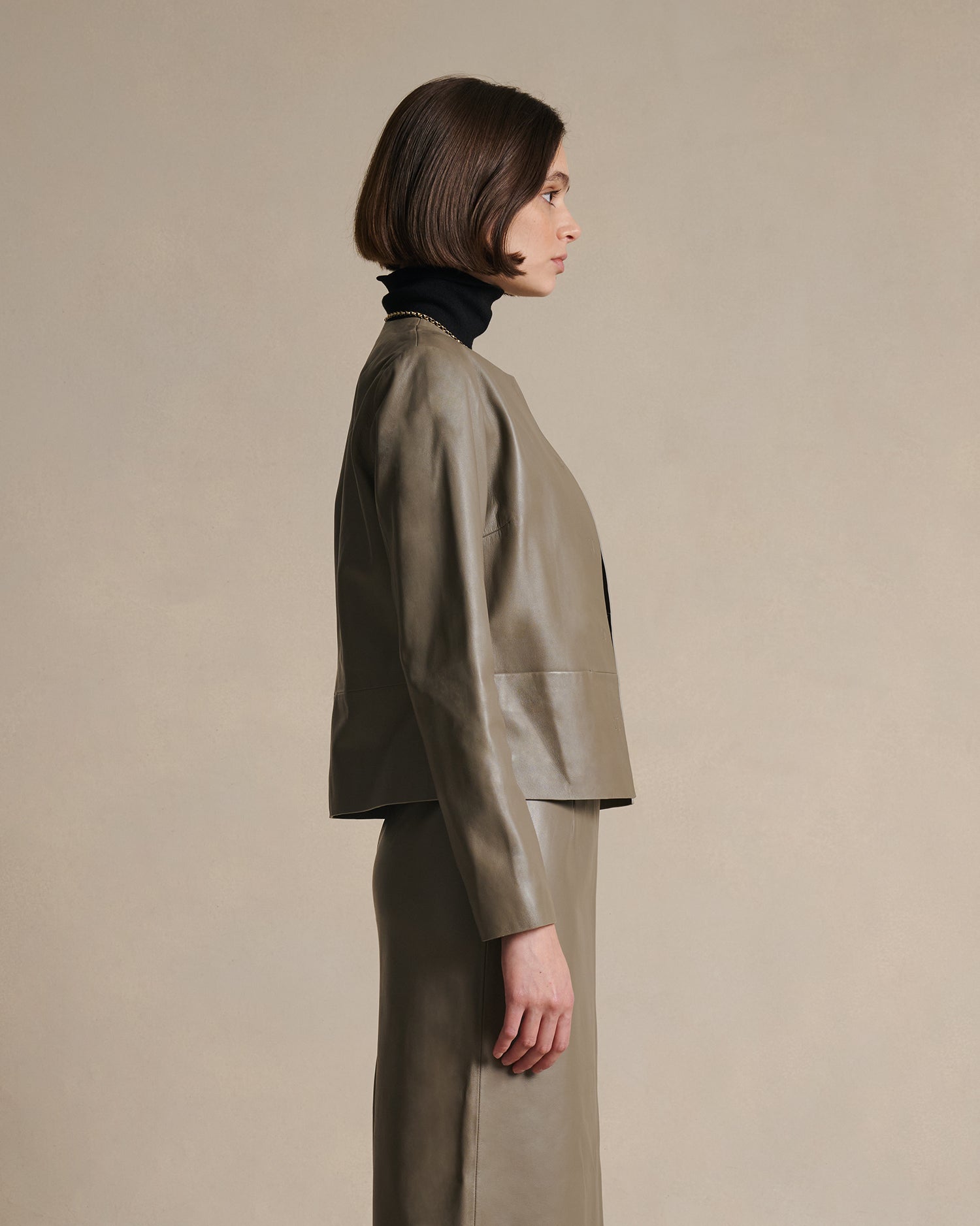 Marina Leather Jacket - Taupe