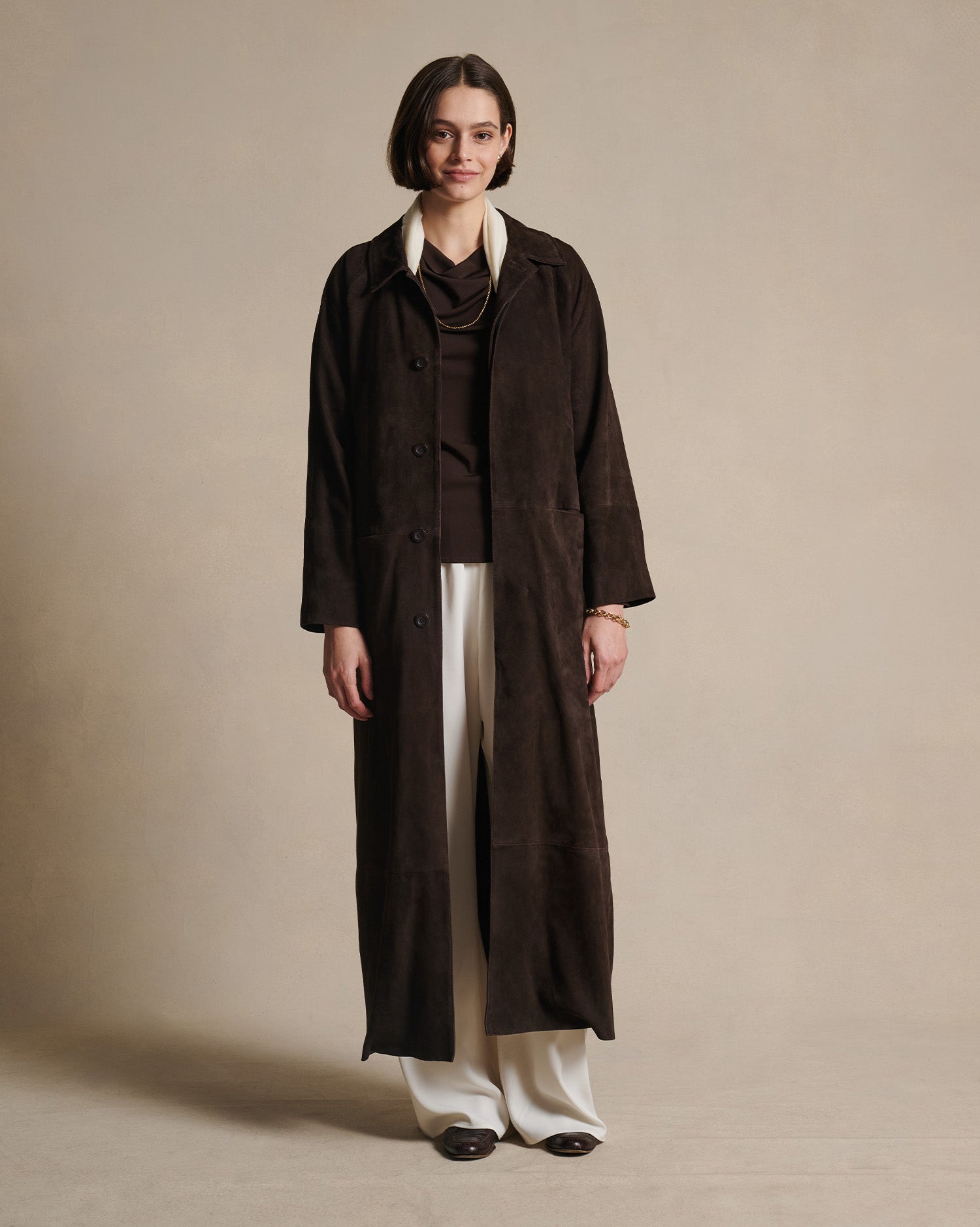 Isabella Suede Trench Coat - Bitter Chocolate