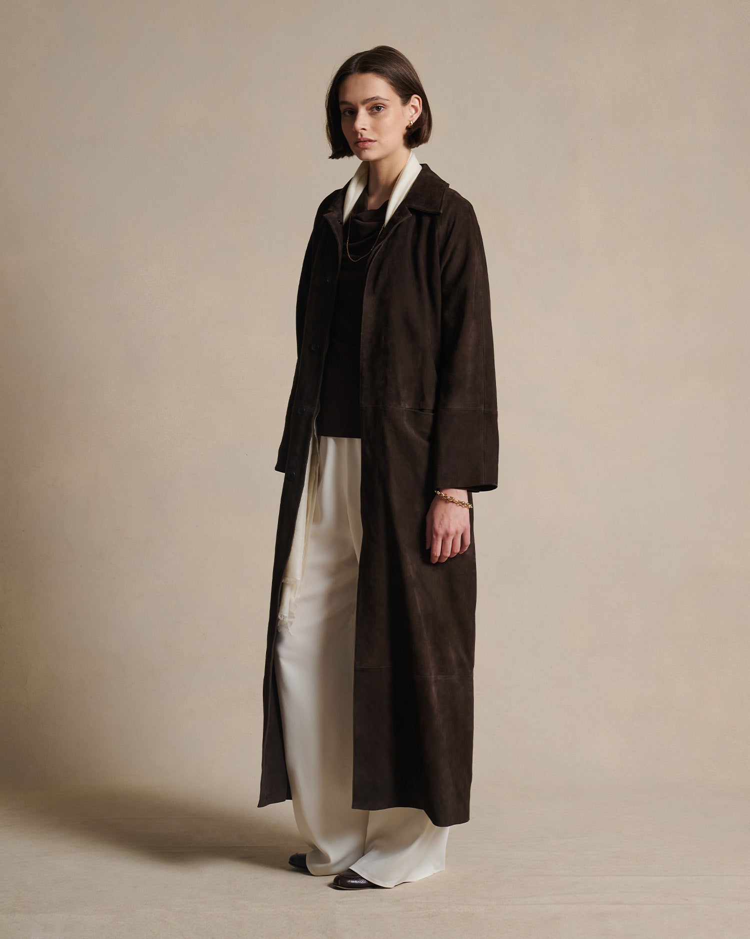 Isabella Suede Trench Coat - Bitter Chocolate