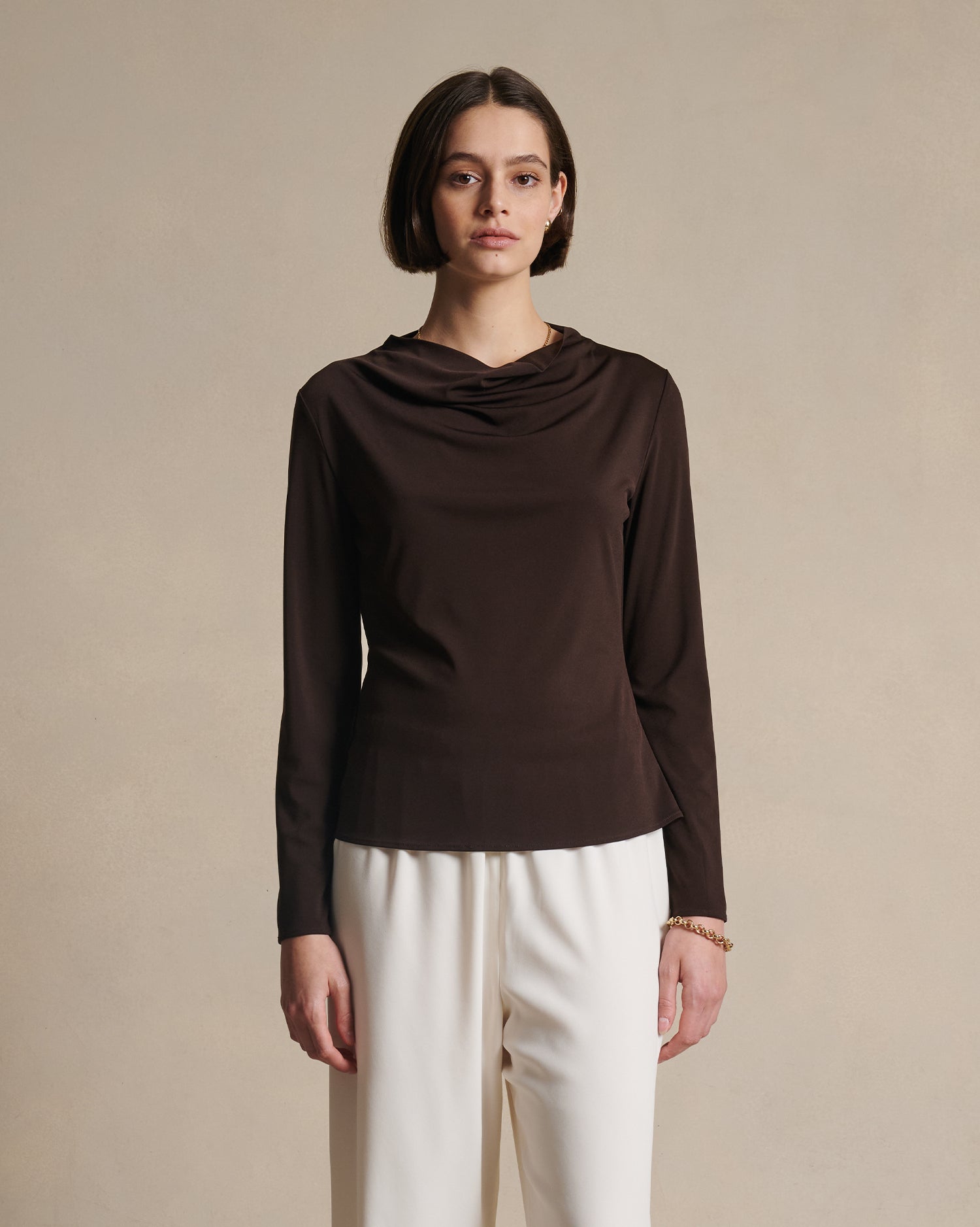 Peta Cowl Neck Top - Coffee