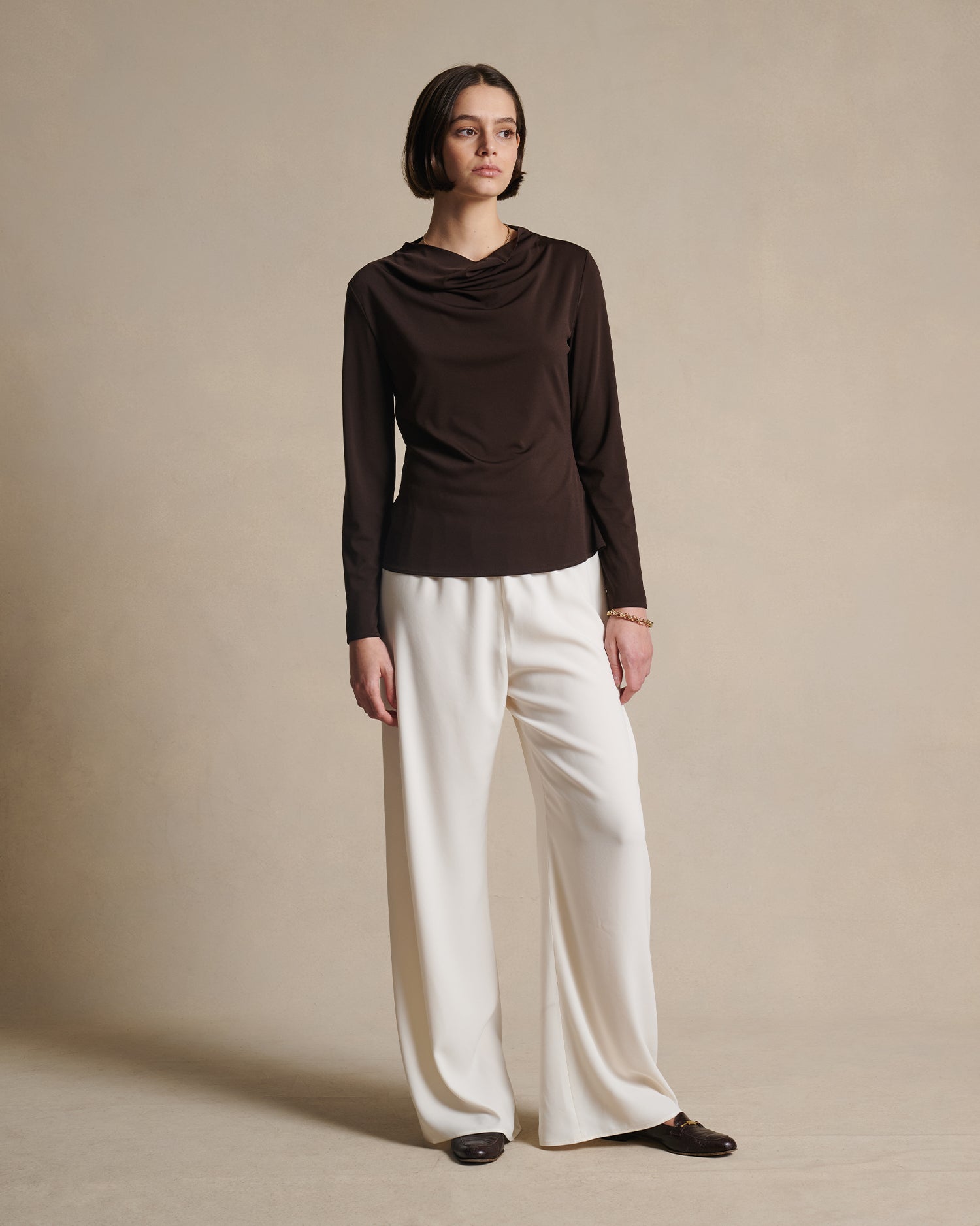 Peta Cowl Neck Top - Coffee