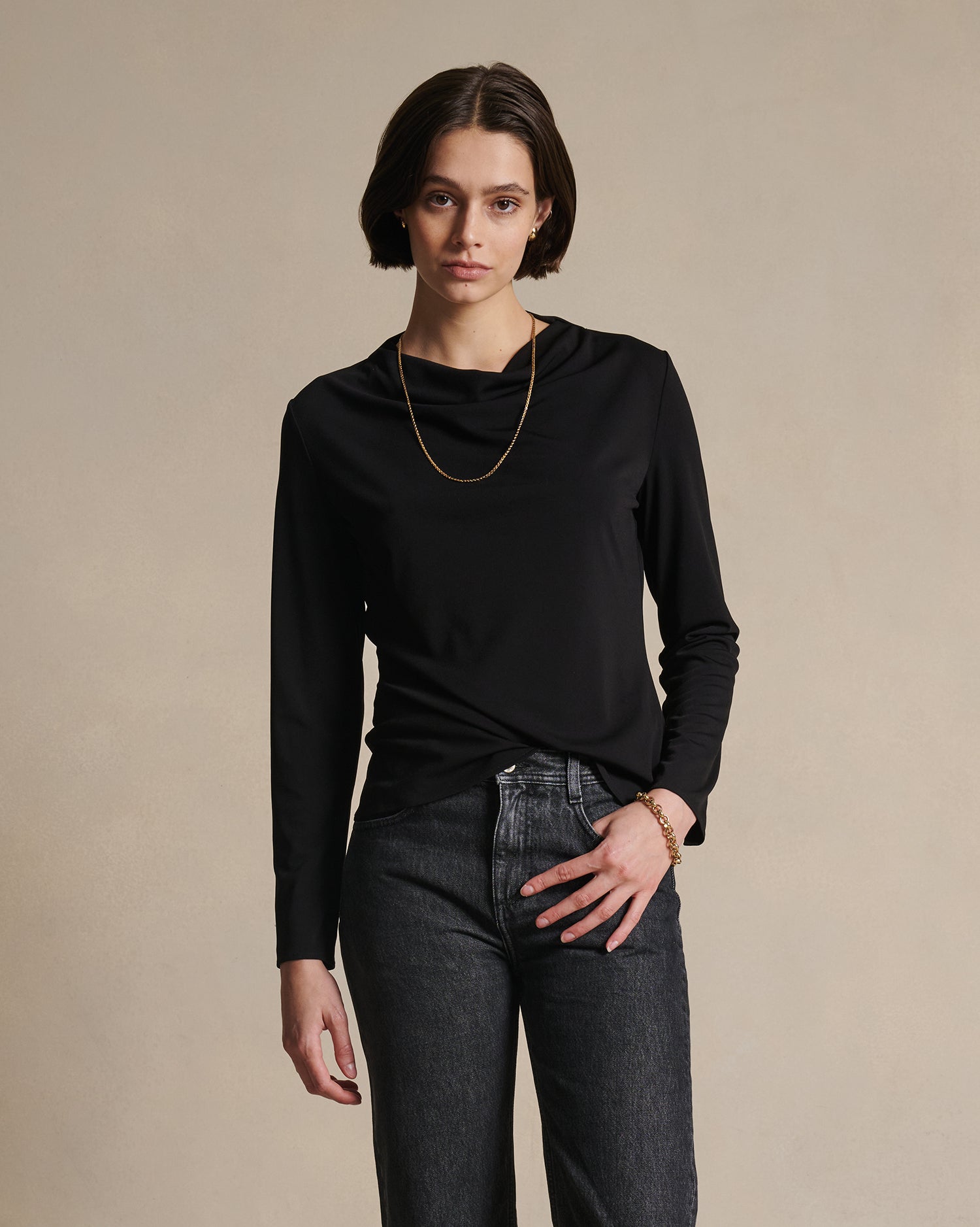 Peta Cowl Neck Top - Black