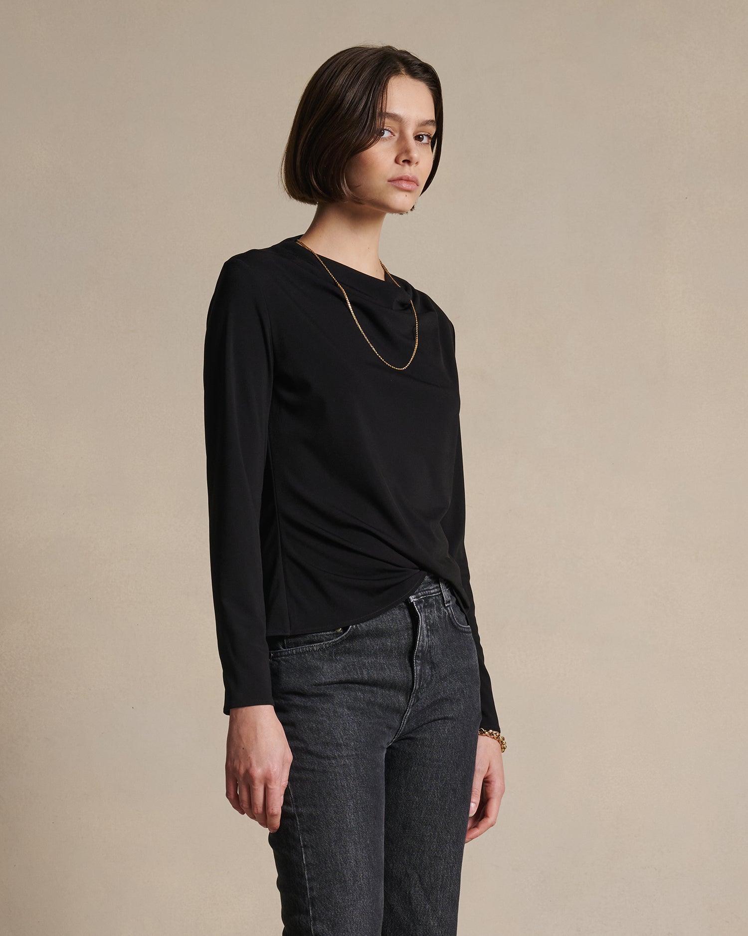Peta Cowl Neck Top - Black