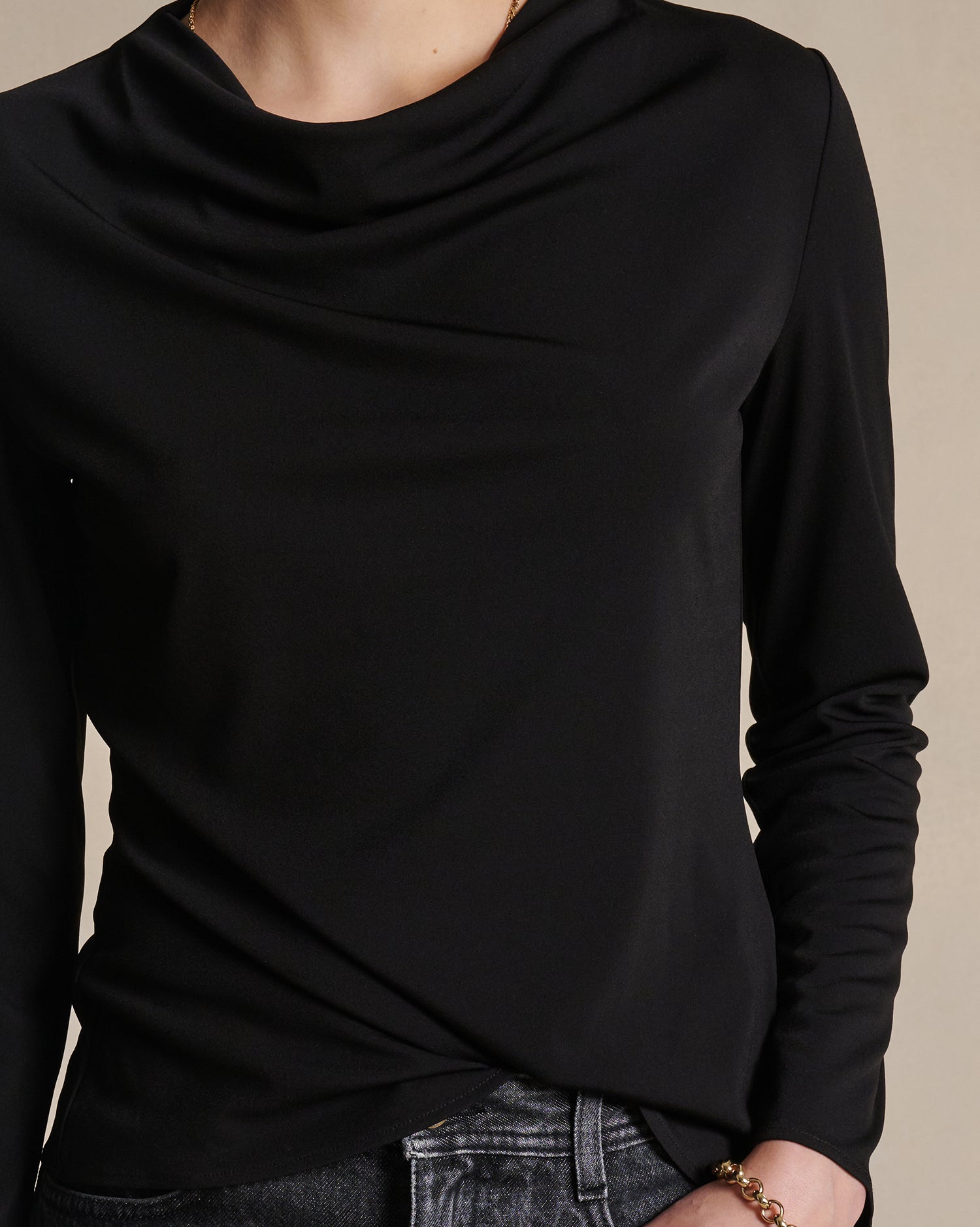 Peta Cowl Neck Top - Black